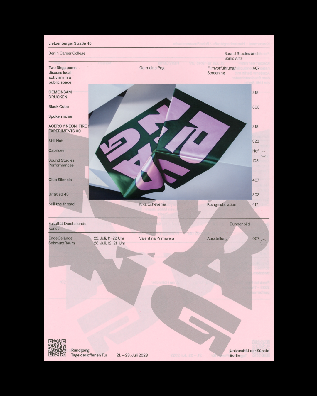 Visual campaign + art direction for the annual exhbition | For Berlin University of the Arts | Collaboration with Ira Göller | 2023