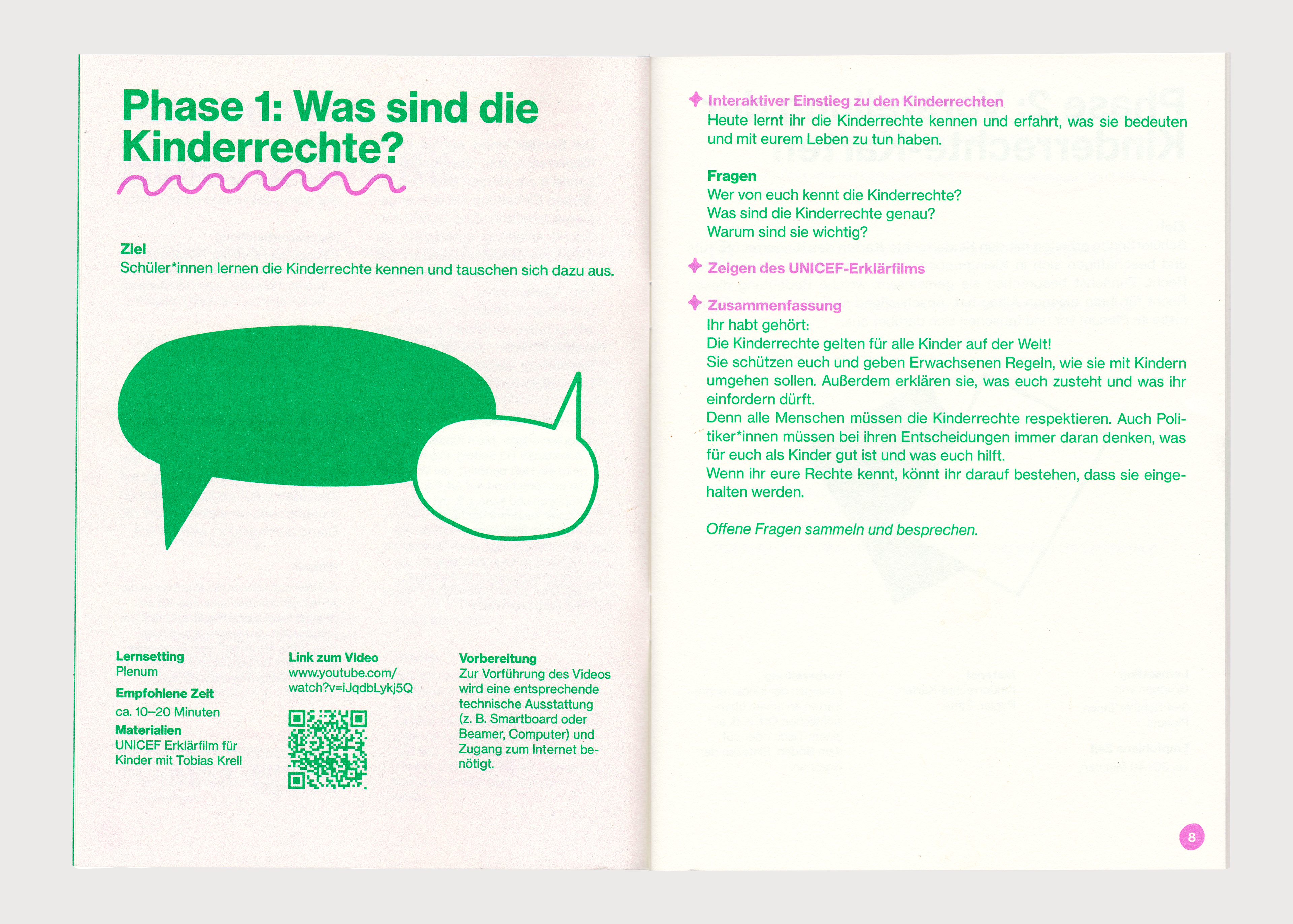 »Kinderrechte Kit« on the topic of children’s rights | Editorial Design & Layout | Concept: Education Innovation Lab gUG | Illustrations: Birte Rauch | funded by Niedersächsisches Kultusministerium, 2026.