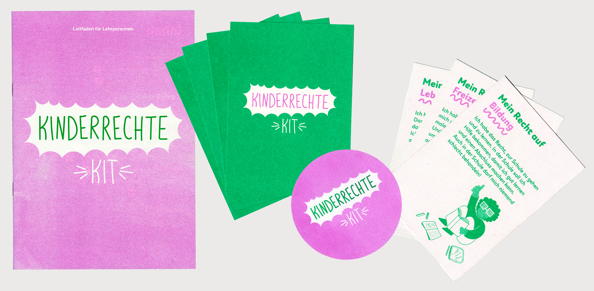 »Kinderrechte Kit« on the topic of children’s rights | Editorial Design & Layout | Concept: Education Innovation Lab gUG | Illustrations: Birte Rauch | funded by Niedersächsisches Kultusministerium, 2026.