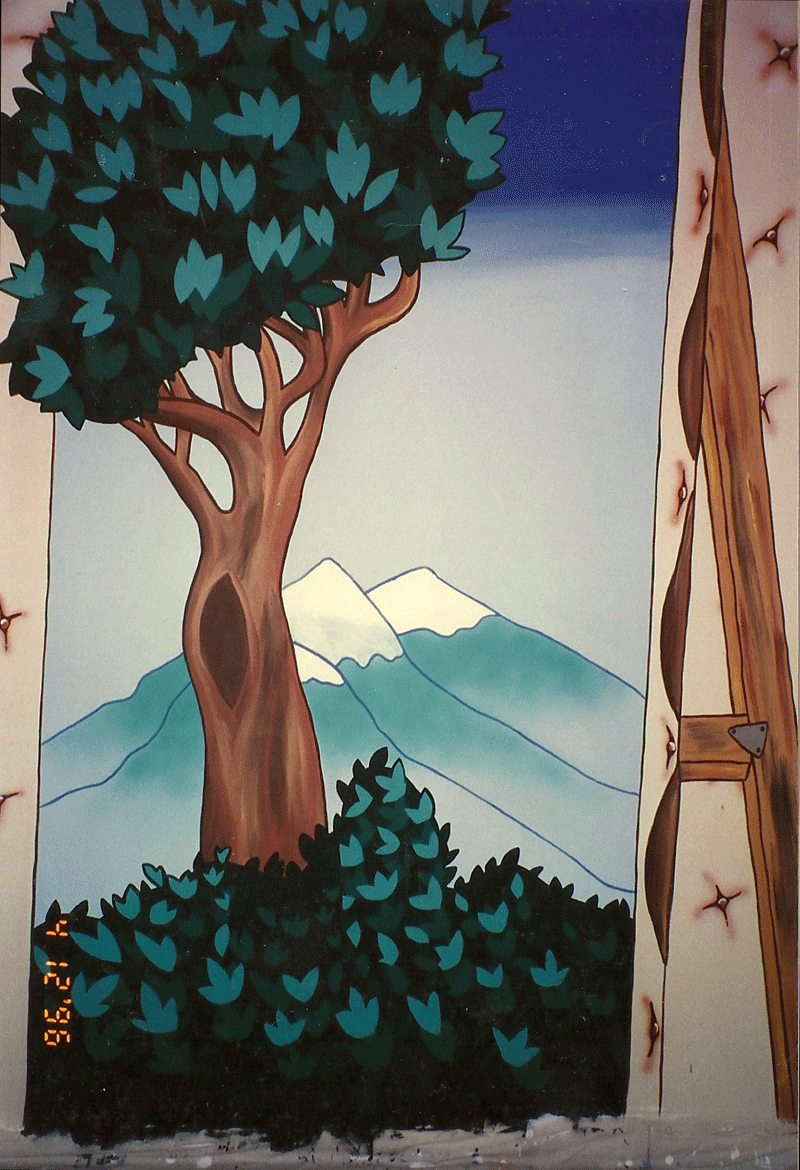 Stenciling used for the tree leaves.