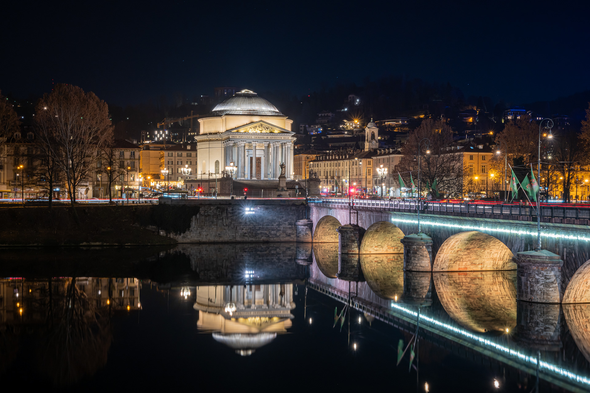 Bridge Vittorio Emanuele I and the church of our Great Mother of God at NIght