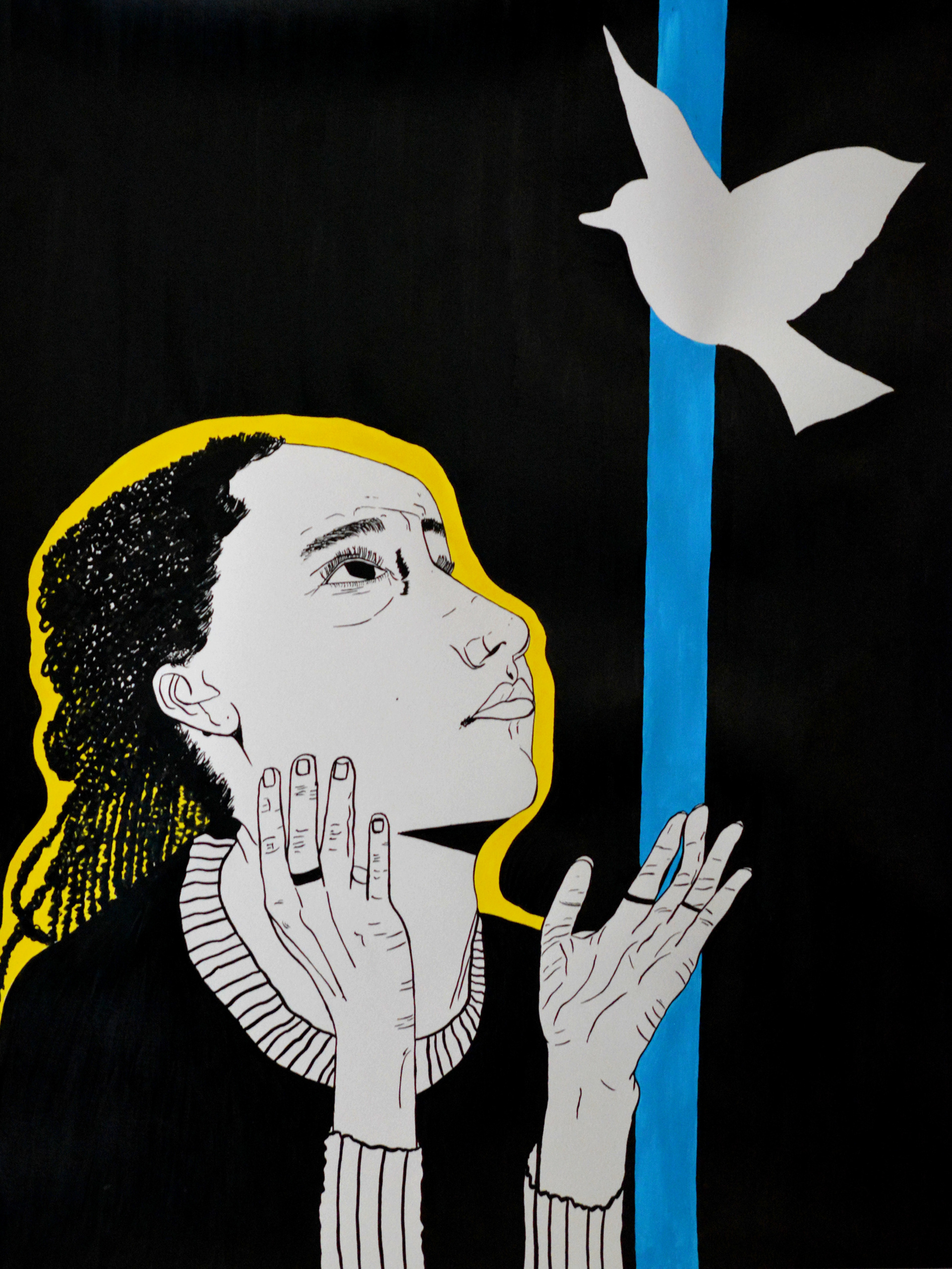 Prayer. Encre de Chine et acryliques.