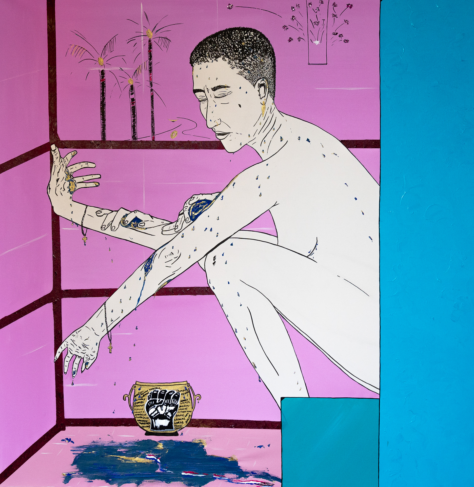 Les traces, 2025, 100x100, Acryliques et Encre de Chine sur toile. (Prix sur demande)