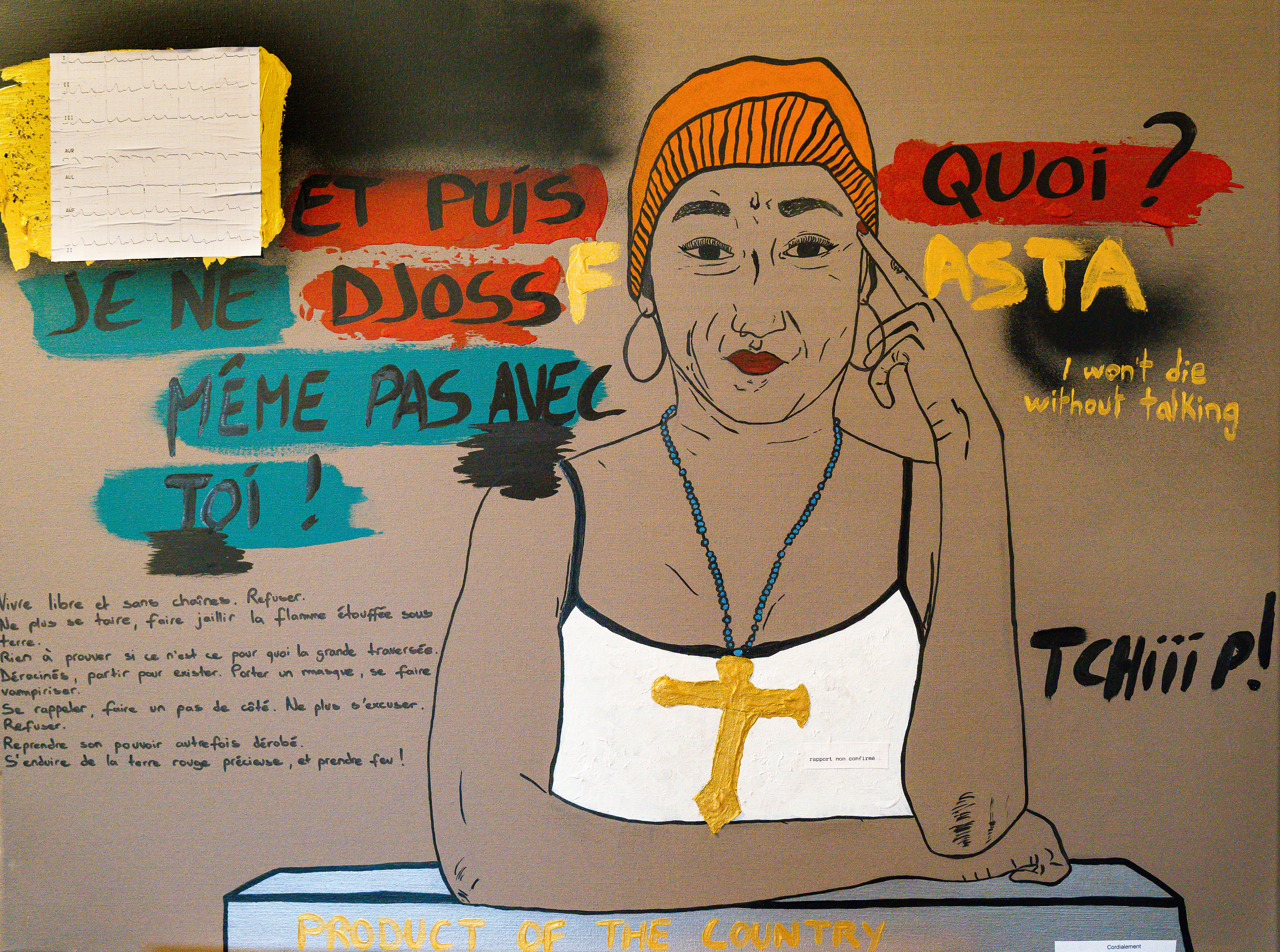 Unchained, 2024  Acrylic, India ink and collage on canvas 60 × 70 cm €2,500