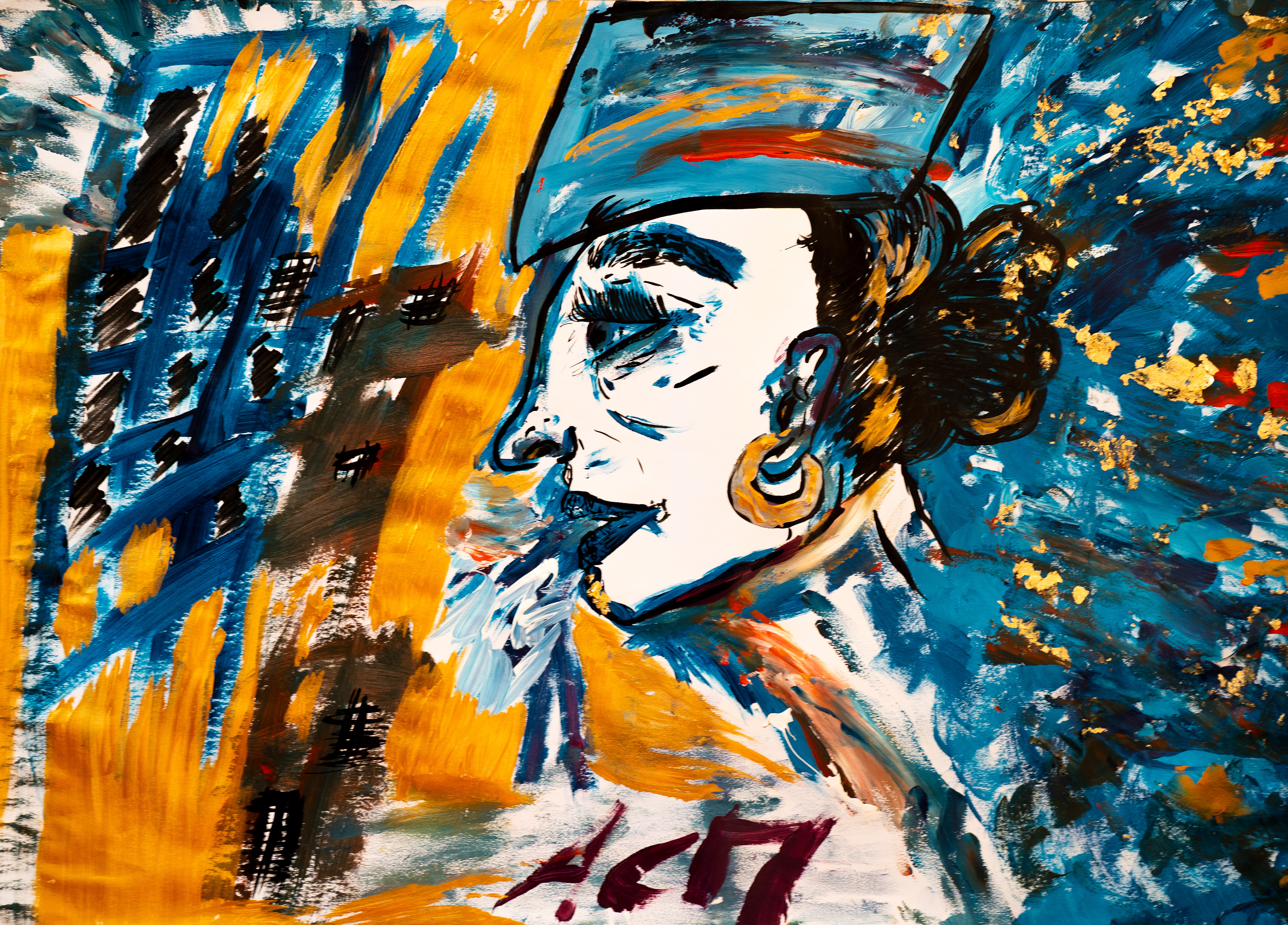 Stockholm, I Broke the Frame, 2025  India ink and acrylic on paper 50 × 69 cm  Performance-based work created as a one-shot during an artistic residency in Stockholm. Part of the work remains in situ on a glass surface in the city. €2,200