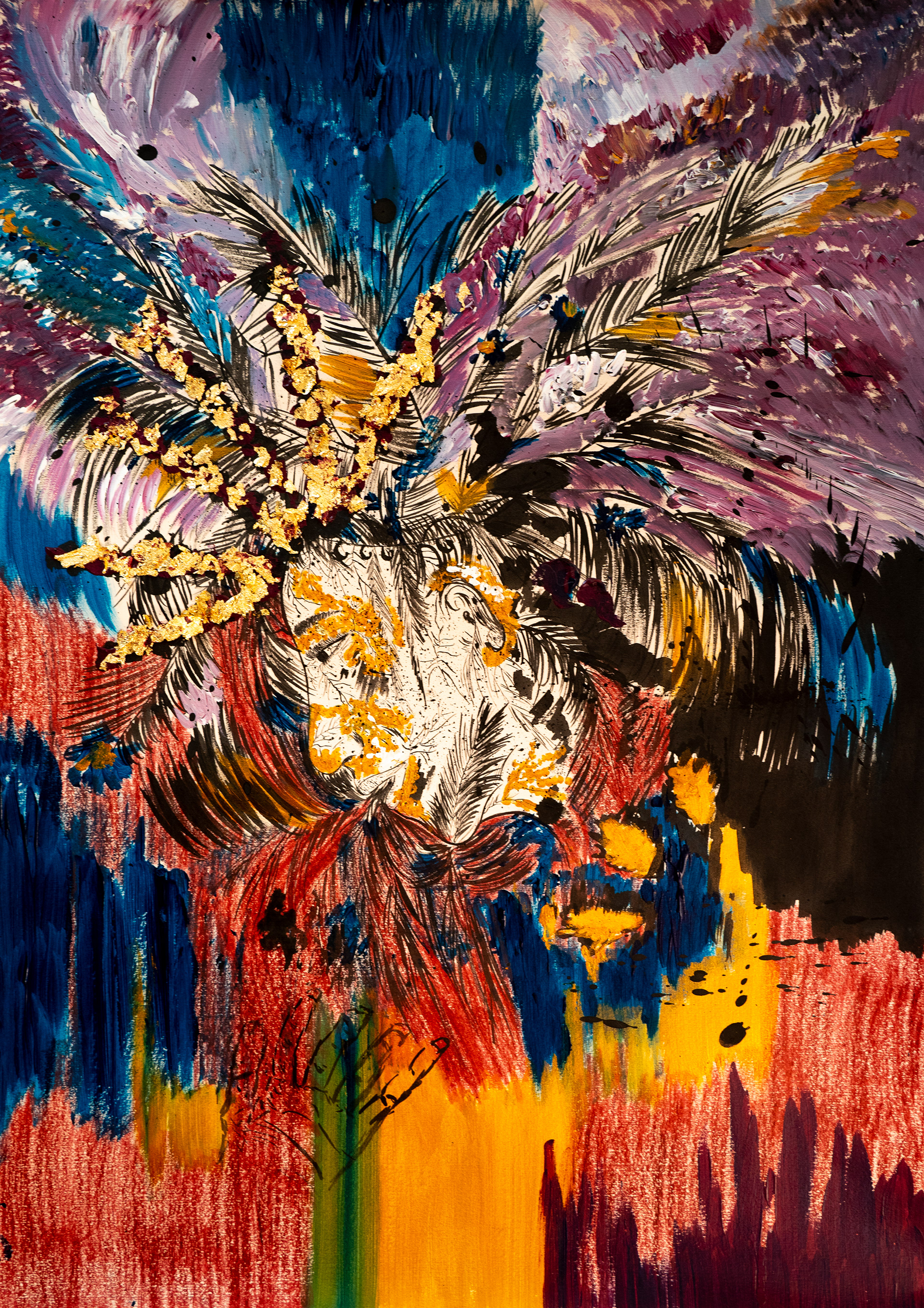 Through All the Clouds, 2025  India ink, acrylic and pastel on thick Fabriano paper 70 × 50 cm €2,400