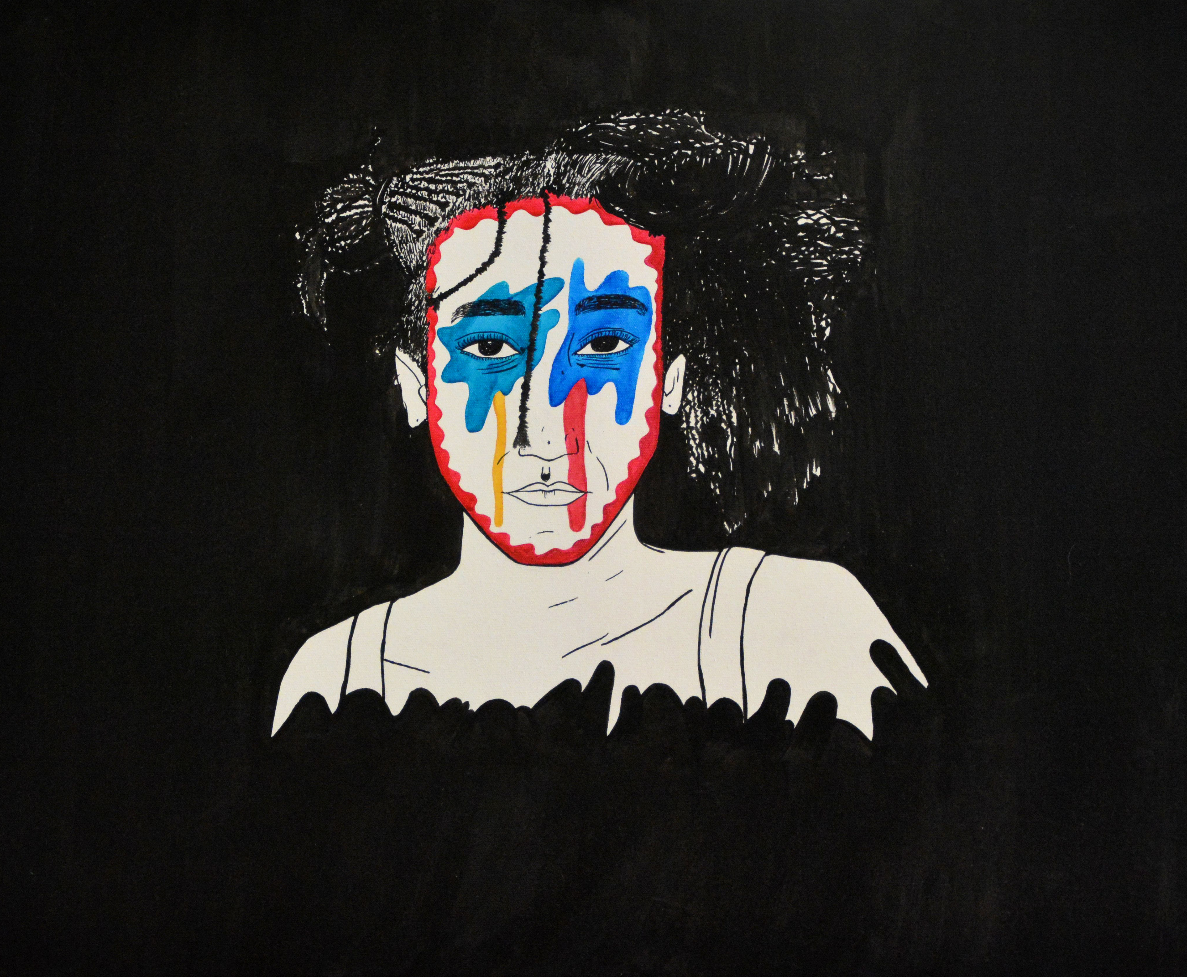 Les masques que l'on porte. Encre de Chine et aquarelles.