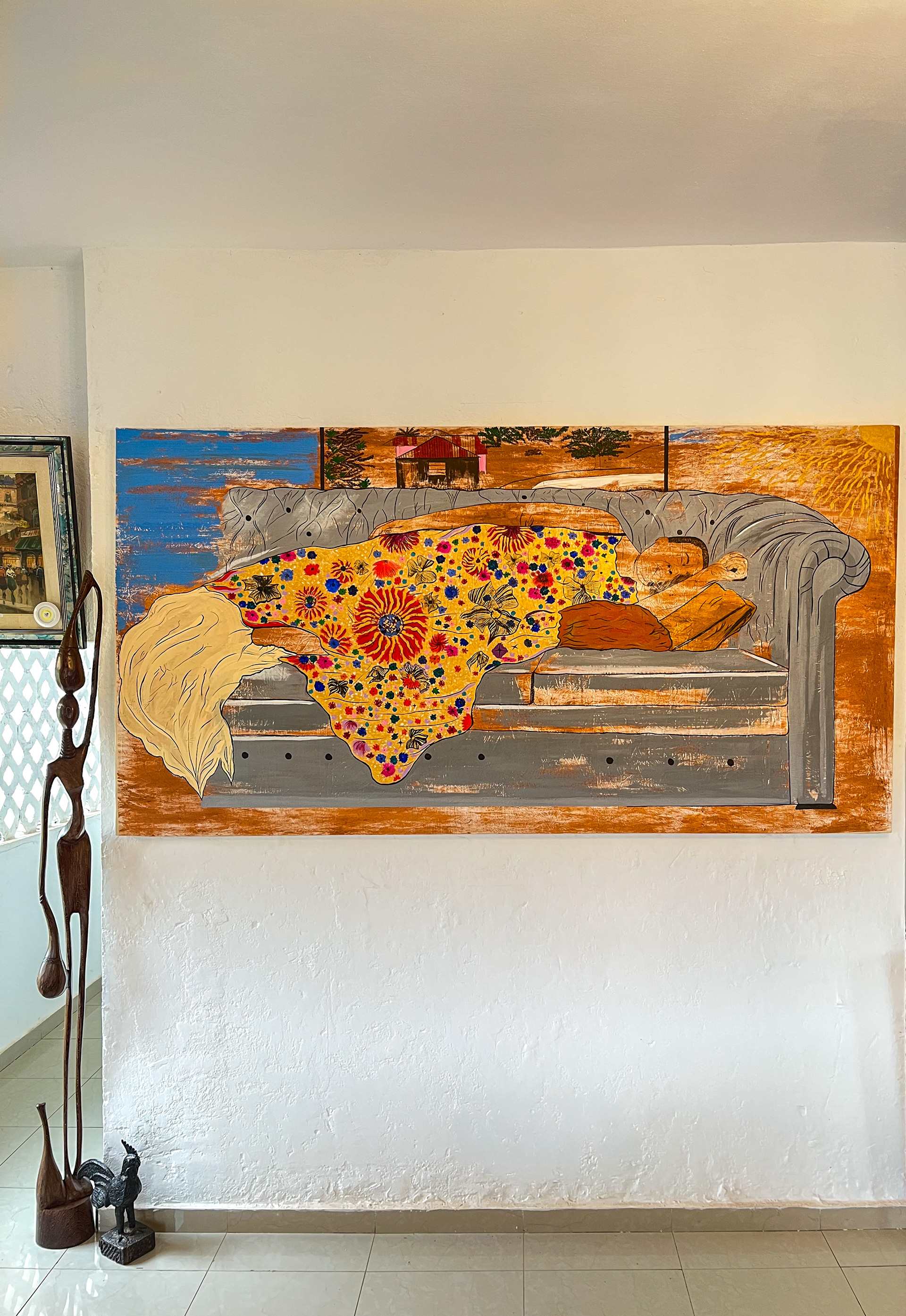 HOME COMING - Grand-mère, 2026, Terre du village maternel, encre de chine et acrylique sur toile. 143x89,5.