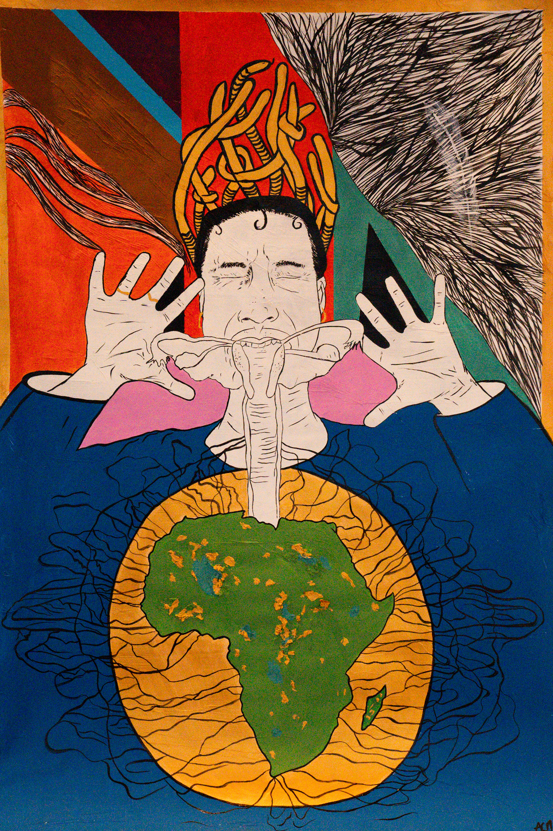 Our Voices, 2025  India ink, acrylic, garden flowers and Japanese paper on Tiziano paper 90 × 60.5 cm. Price on request.