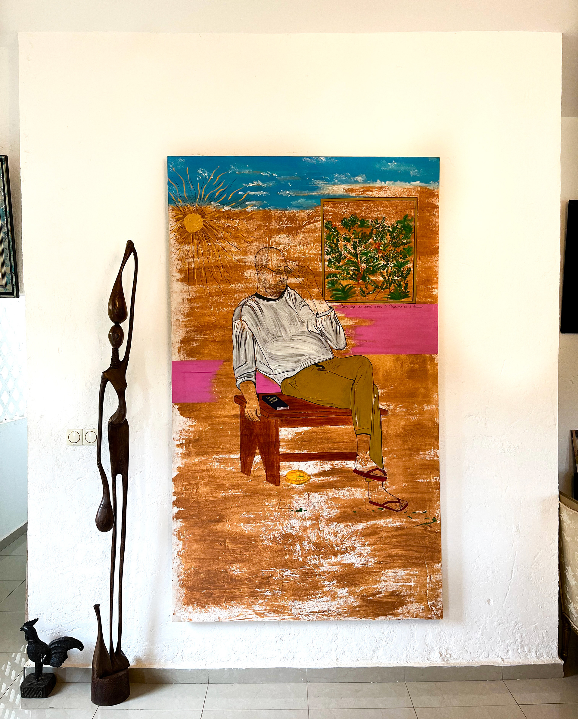 HOME COMING - Grand-Père, 2026, Encre de Chine, acrylique et terre du village maternel sur toile. 234x134