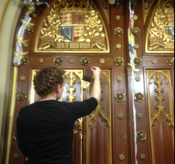 Gilding the doors in the Queens Robing Room, Westminster Palace.