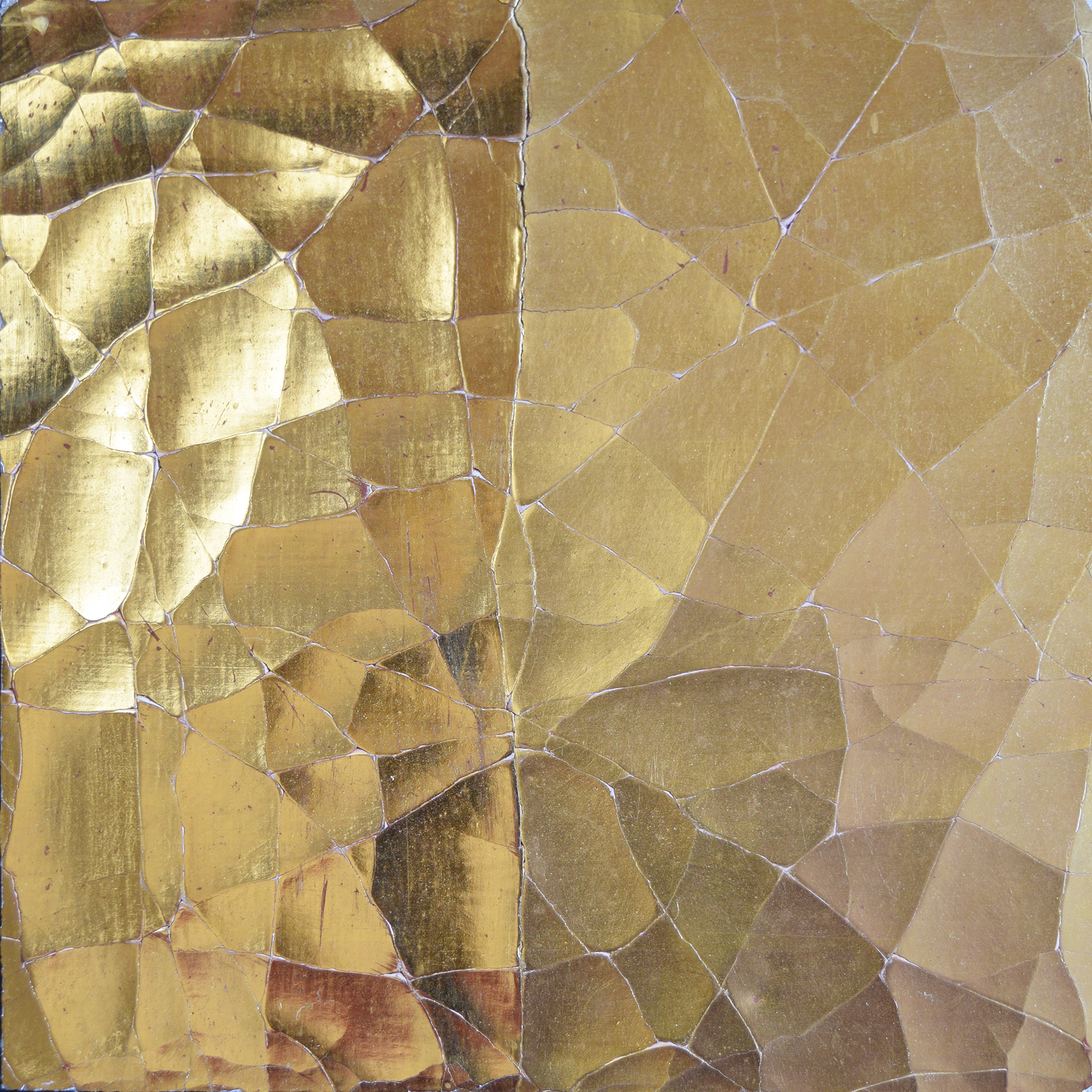 Cracked Gesso in 23.5ct Gold - left side burnished to shine