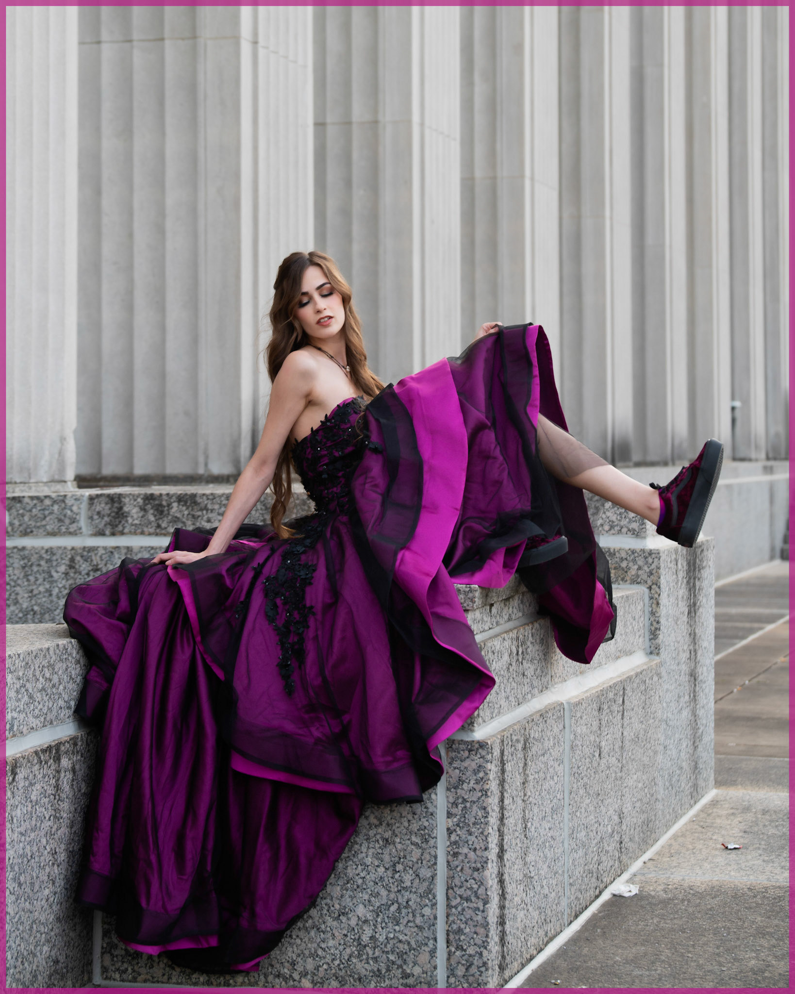 Madeline, our 'Purpureal Dream,' sparkles in #VivaMagenta, the color of the year, her dress almost as gorgeous as she is. 
