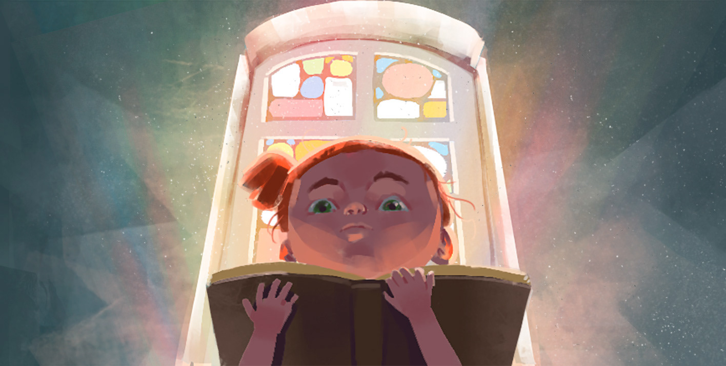 Illustration eines Mädchens mit Buch als Trauerrednerin