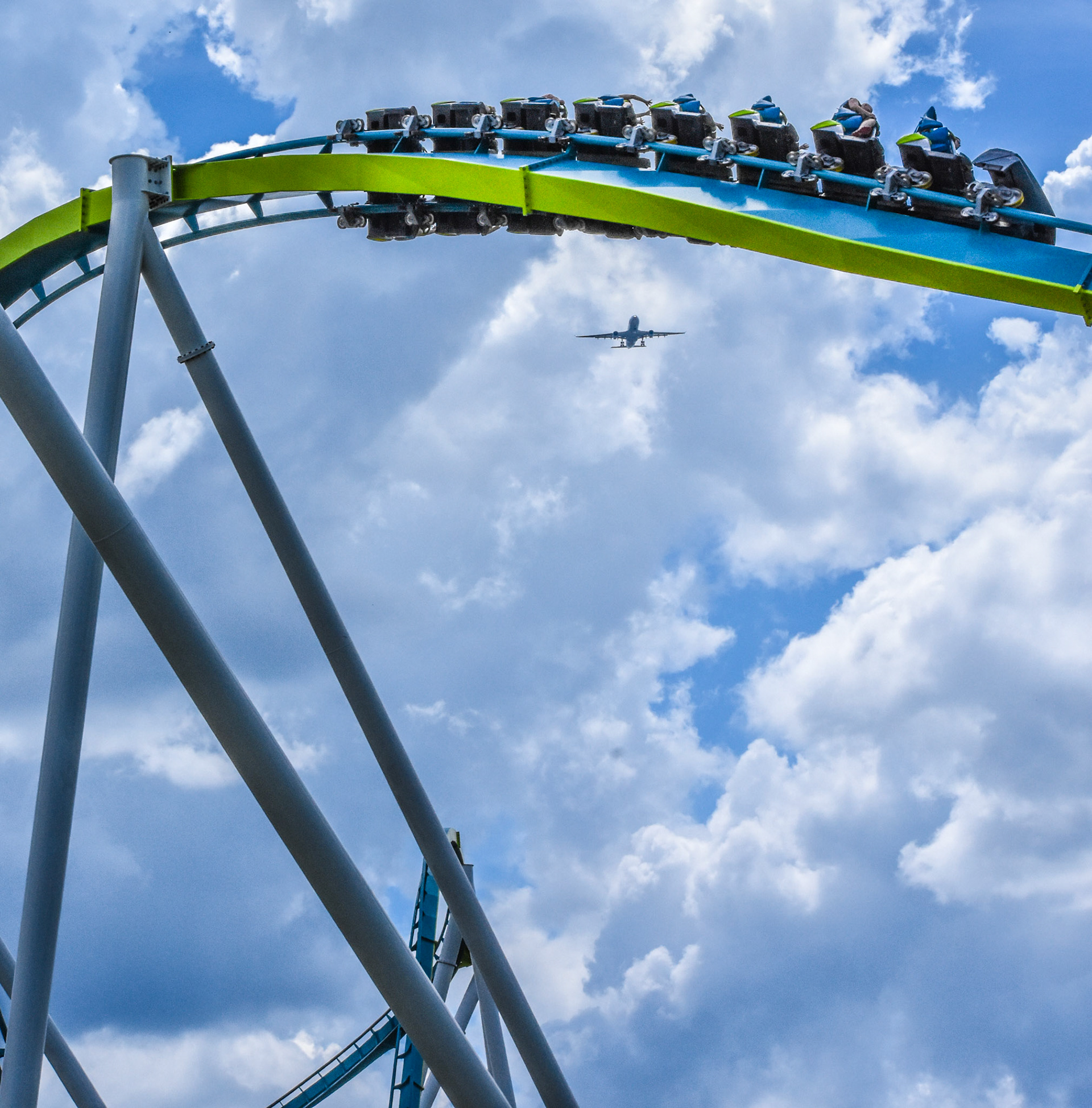 An American Airlines airliner soars over Fury 325.