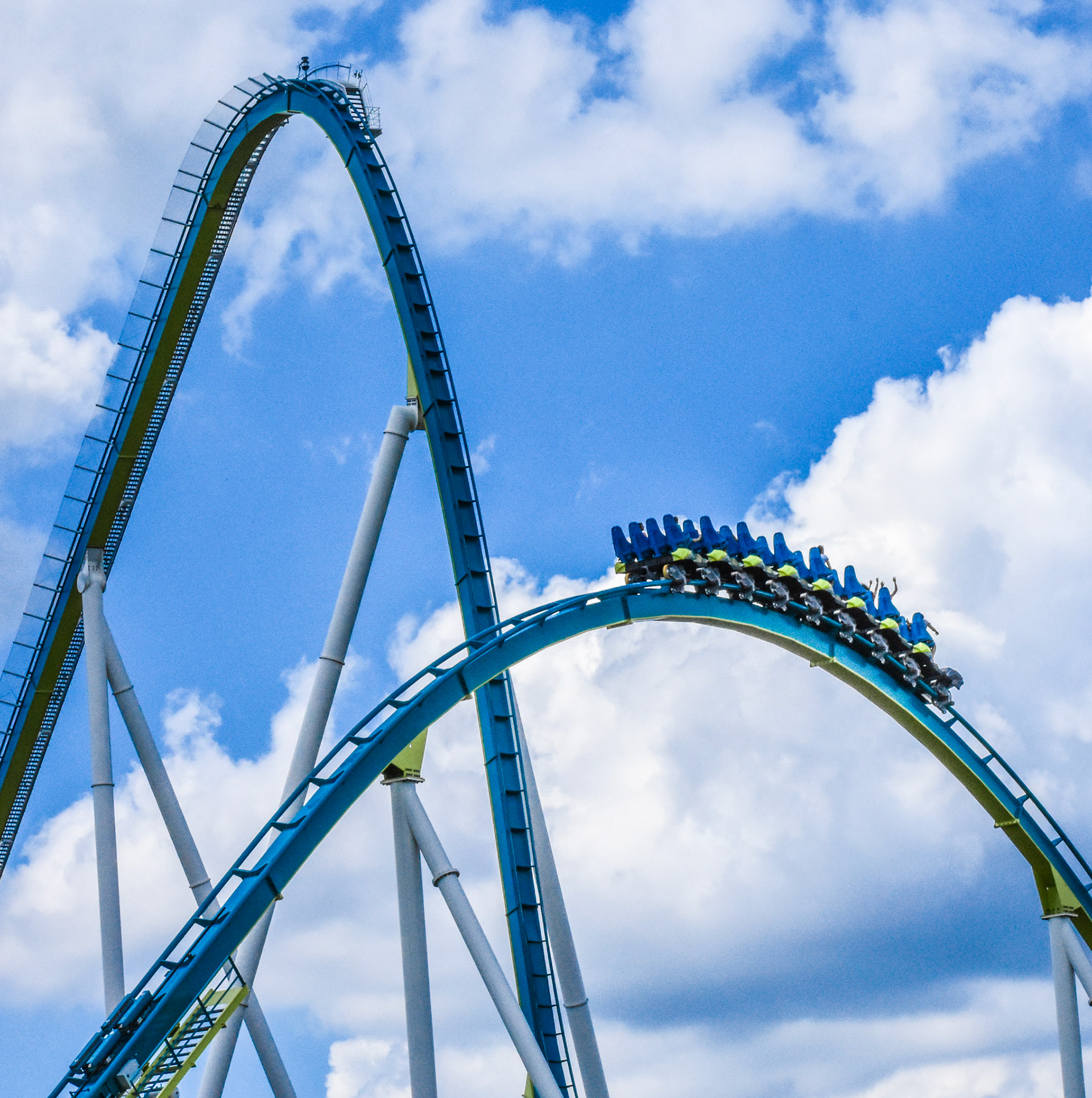 Fury 325 crests over the first of three airtime hills.