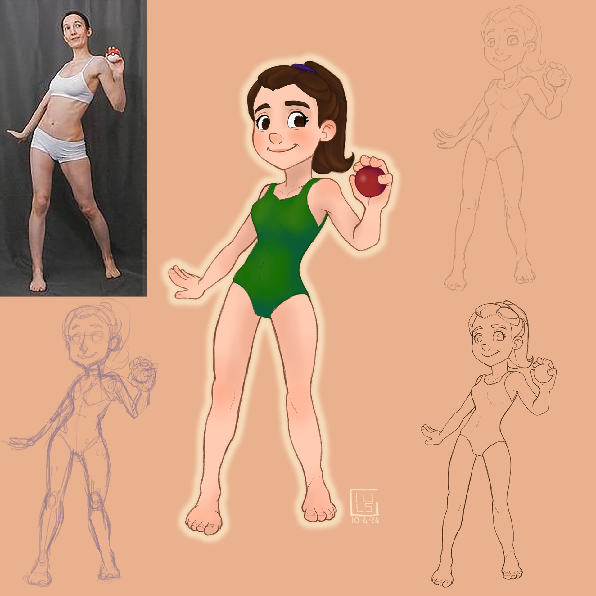 Pose study: from sketches to final render - Photoshop