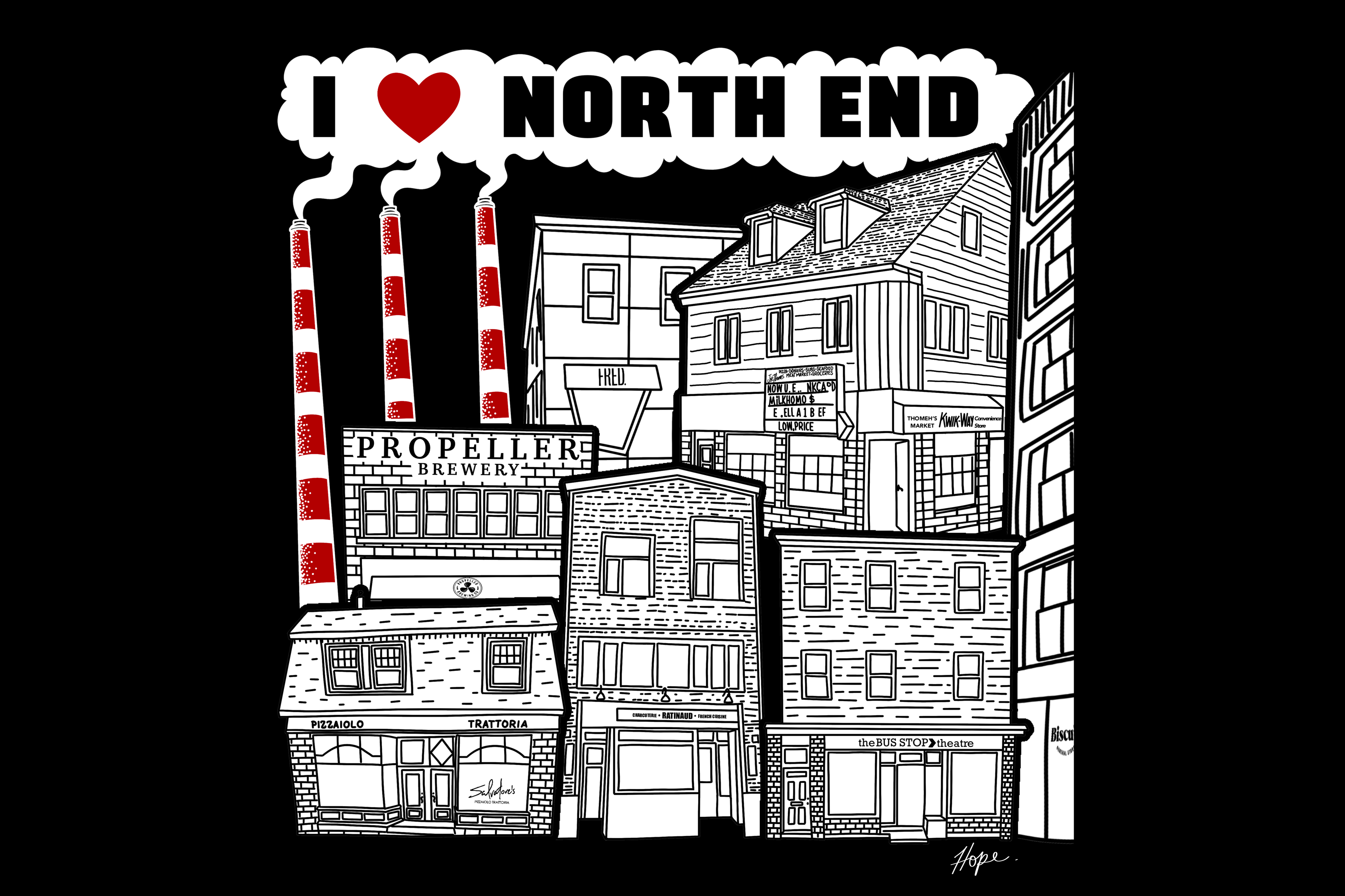 Love Note to the North End postcard design, version 2
