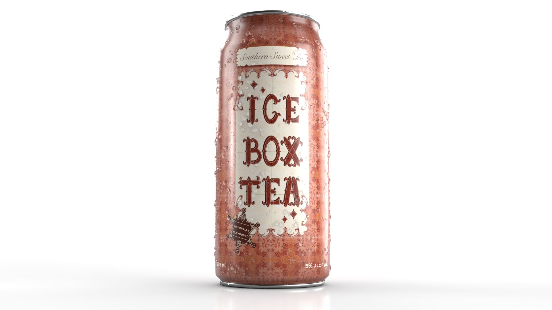 Ice Box Tea tall boy can render with condensation