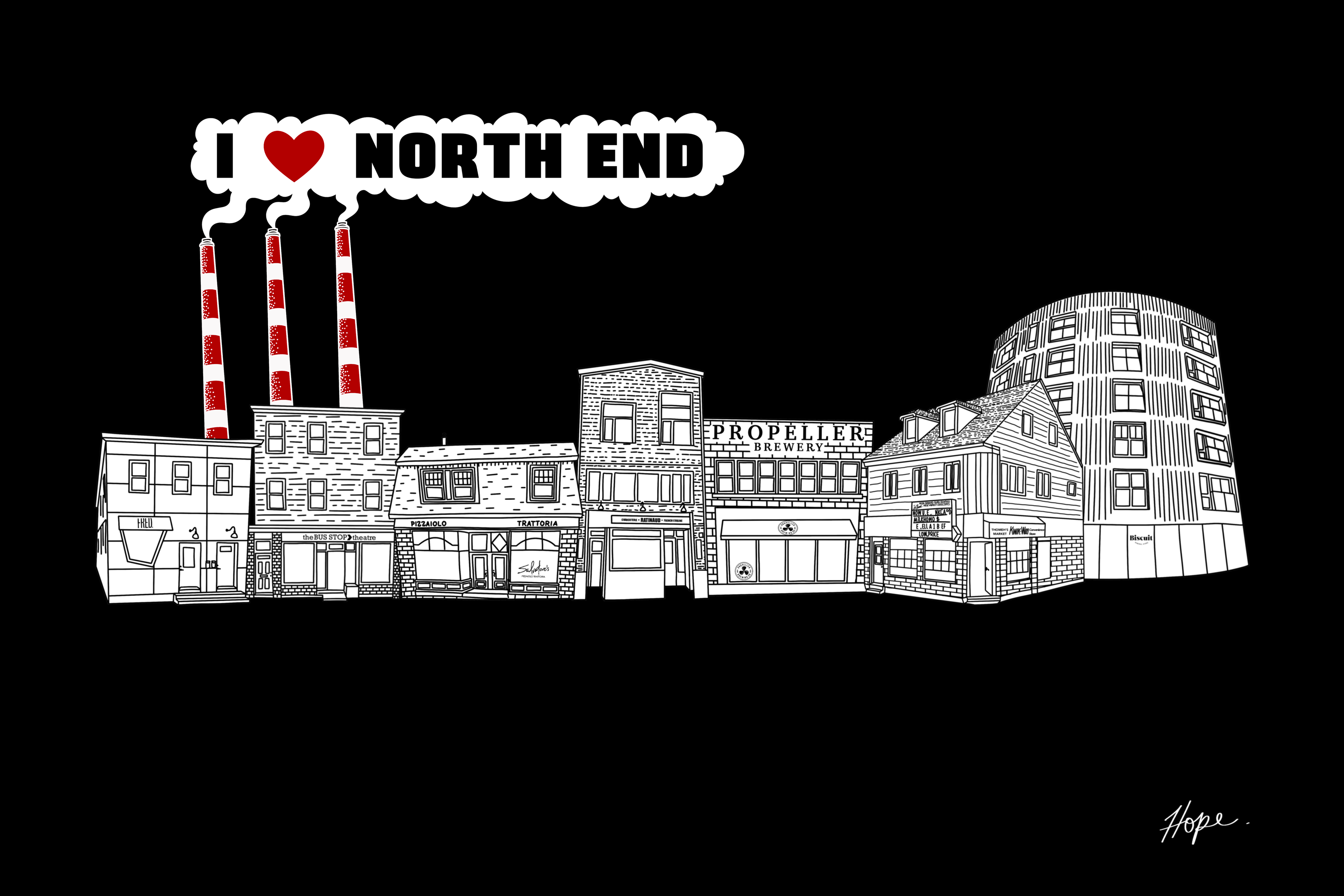 Love Note to the North End postcard design, version 3