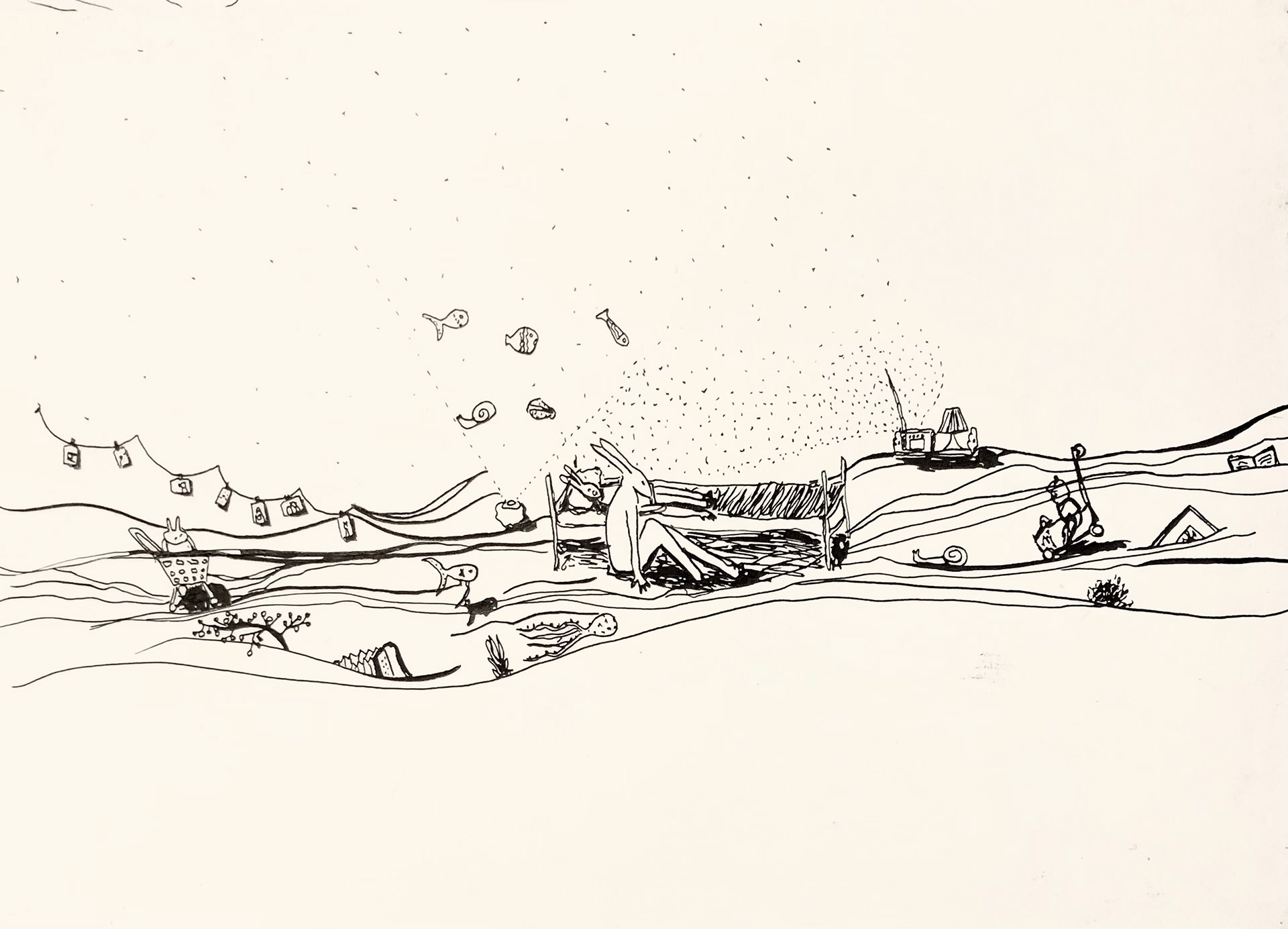 cuentos para dormir 1, tinta sobre papel, 18 x 25 cm