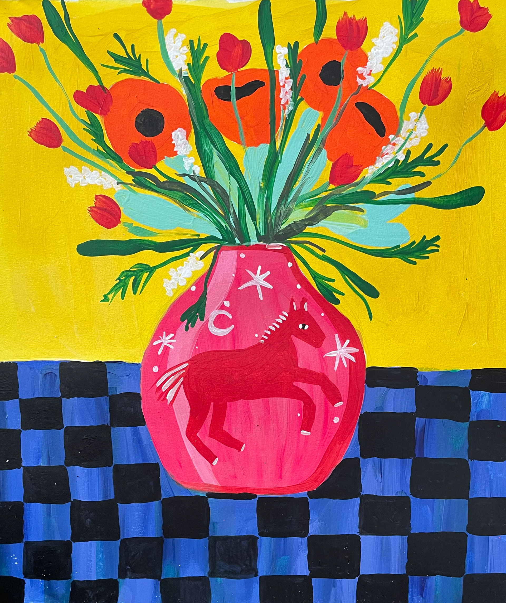 florero caballo, acrilico sobre papel, 34 x 39 cm