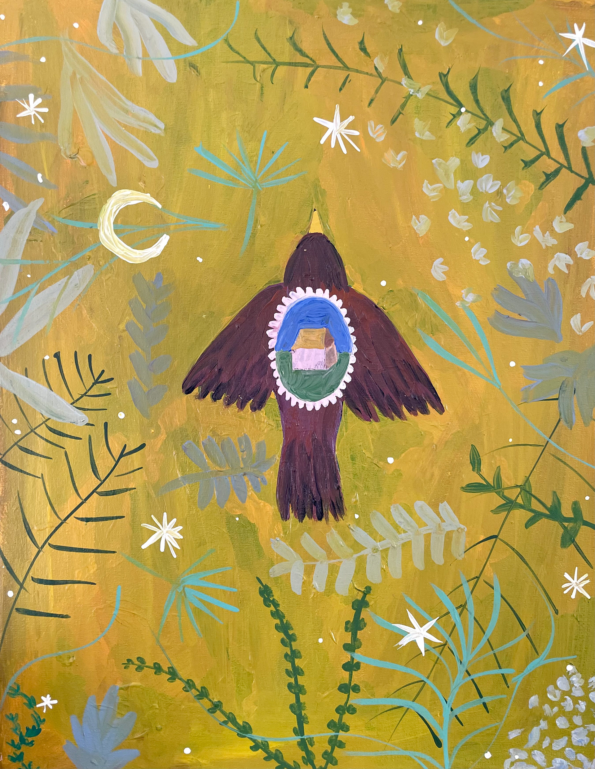 casa en vuelo, 35 x 50, acrilico sobre tela en bastidor