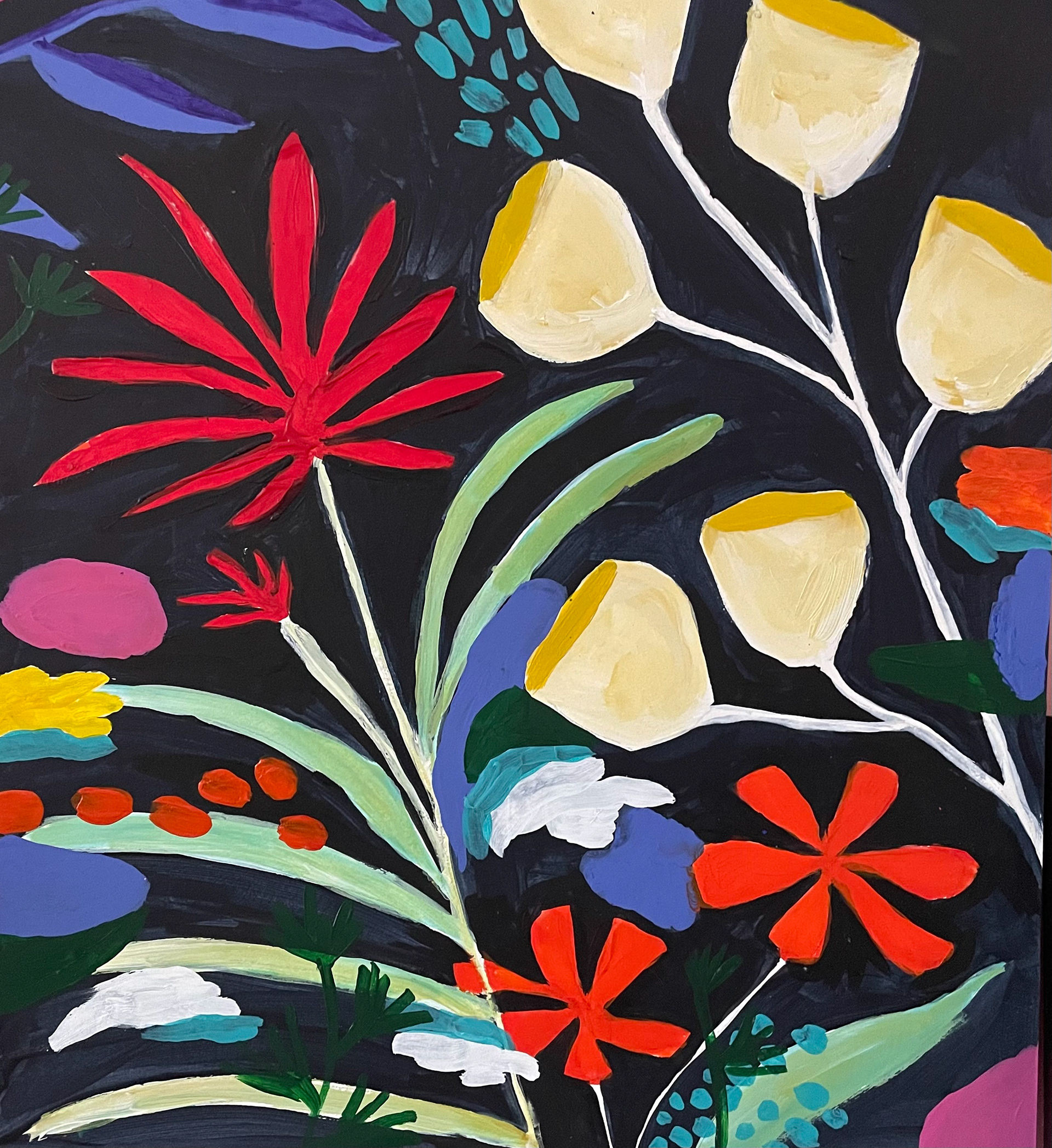 flores negras, acrilico sobre papel, 34 x 39 cm