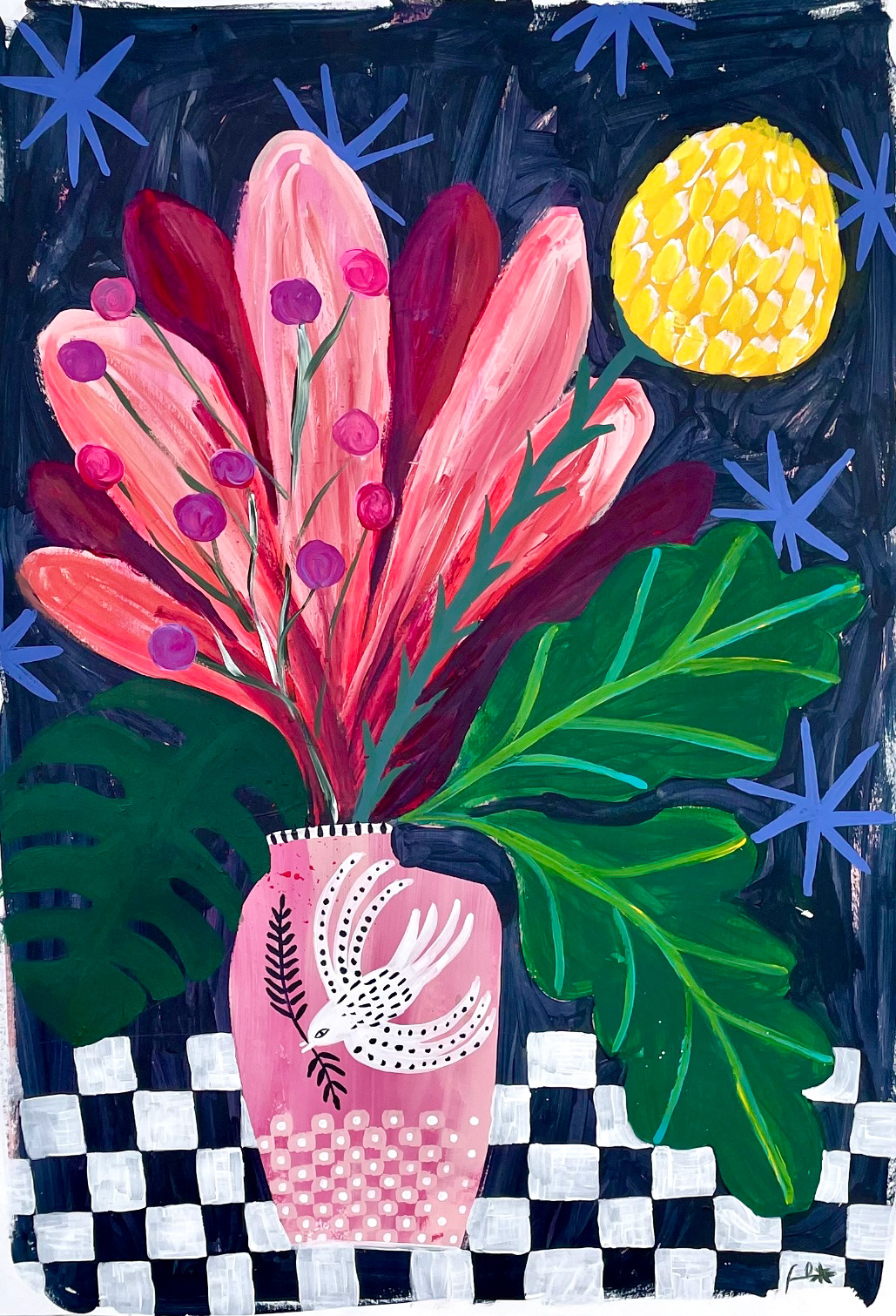 florero golondriona, 70 x 100, acrilico sobre papel