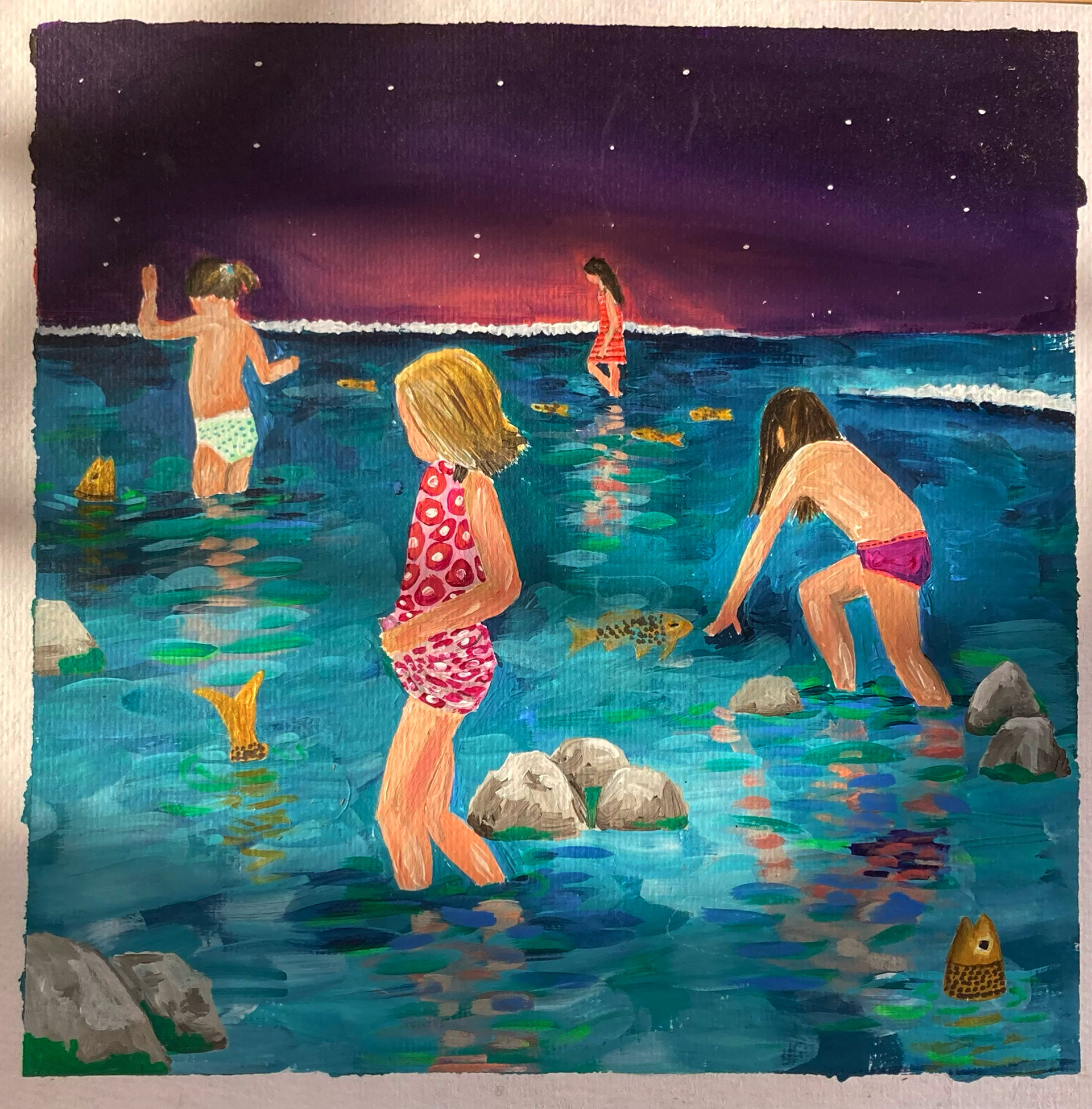 mar de noche, 30 x 30, acrilico sobre papel