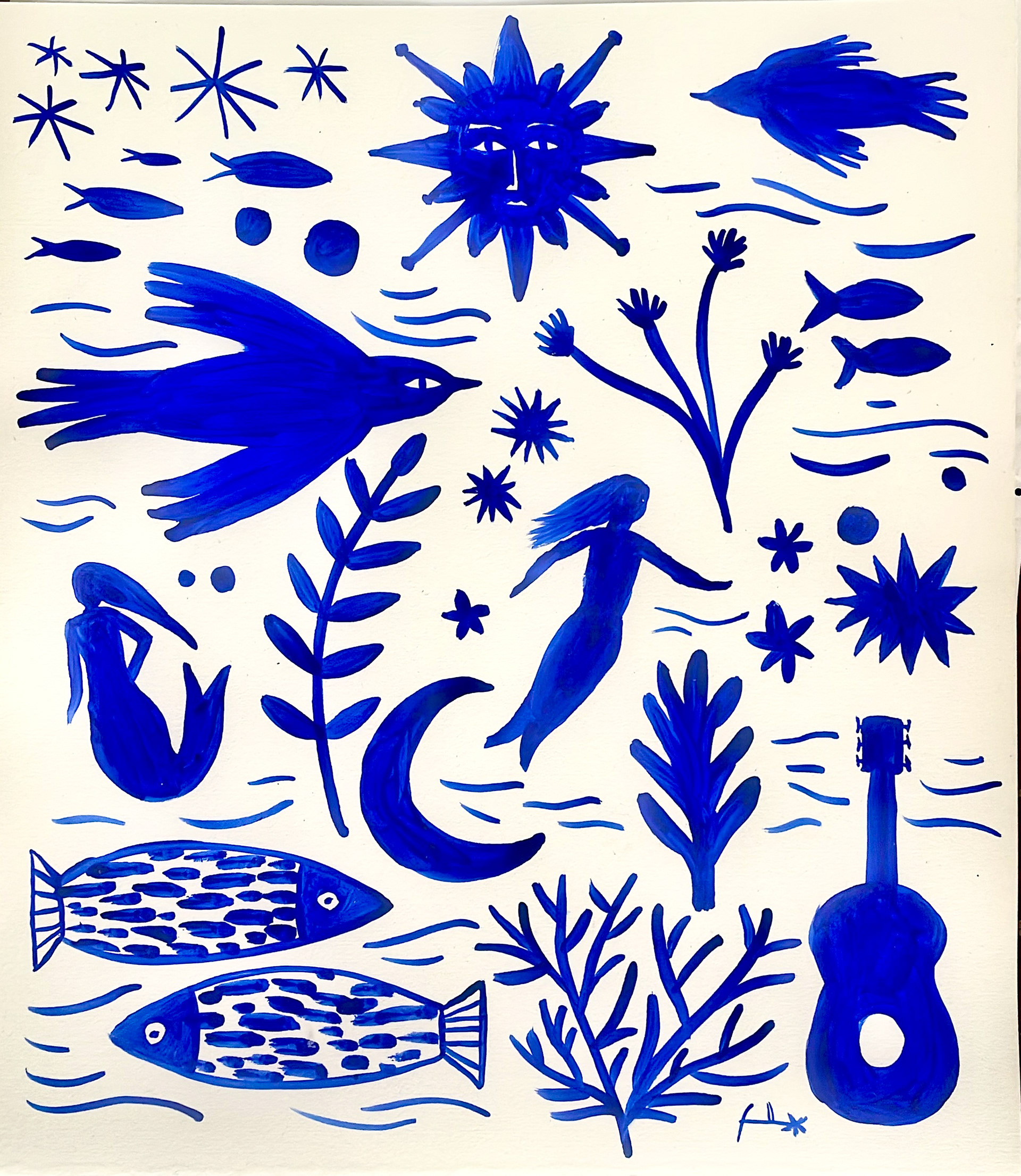 sueño mediterraneo, acrilico sobre papel, 34 x 39
