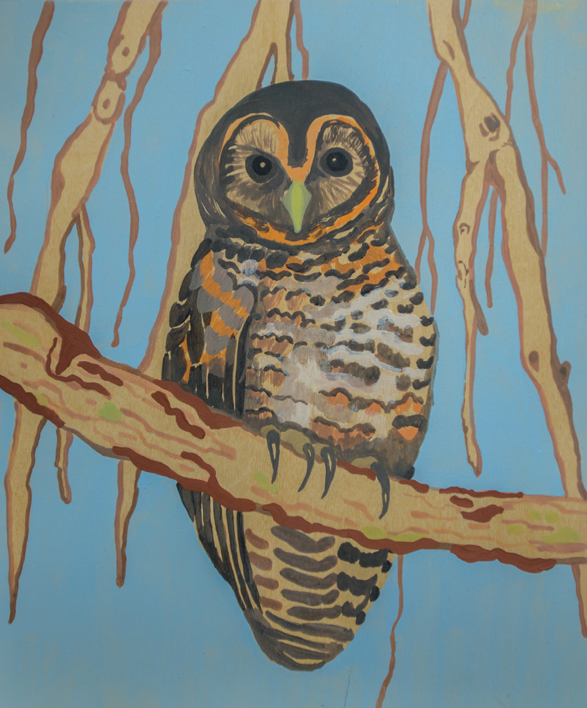 Árbol lechucita, 2023 | Acrílico sobre madera | 25 x 30 cm.
