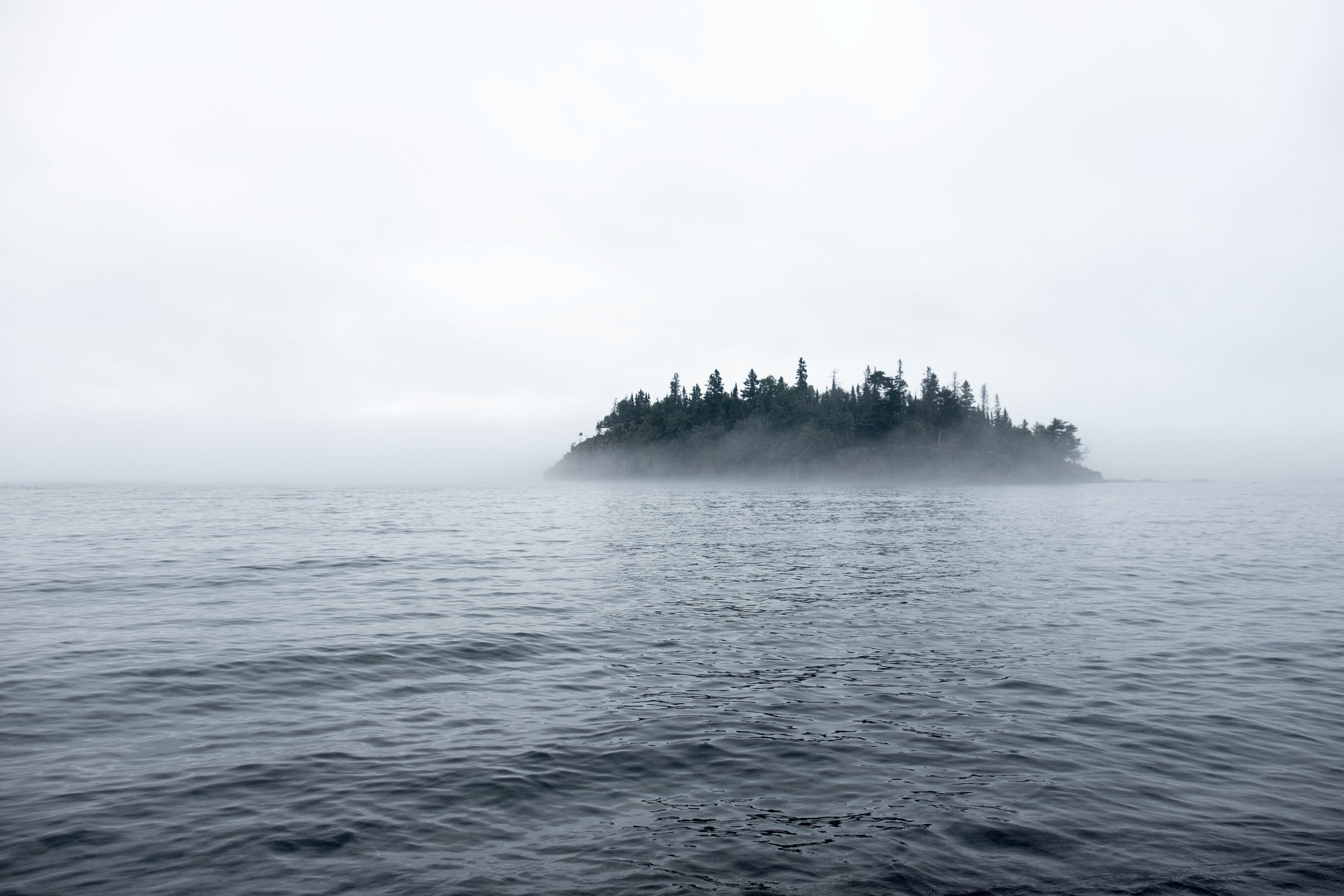 foggy island in Lake Superior 