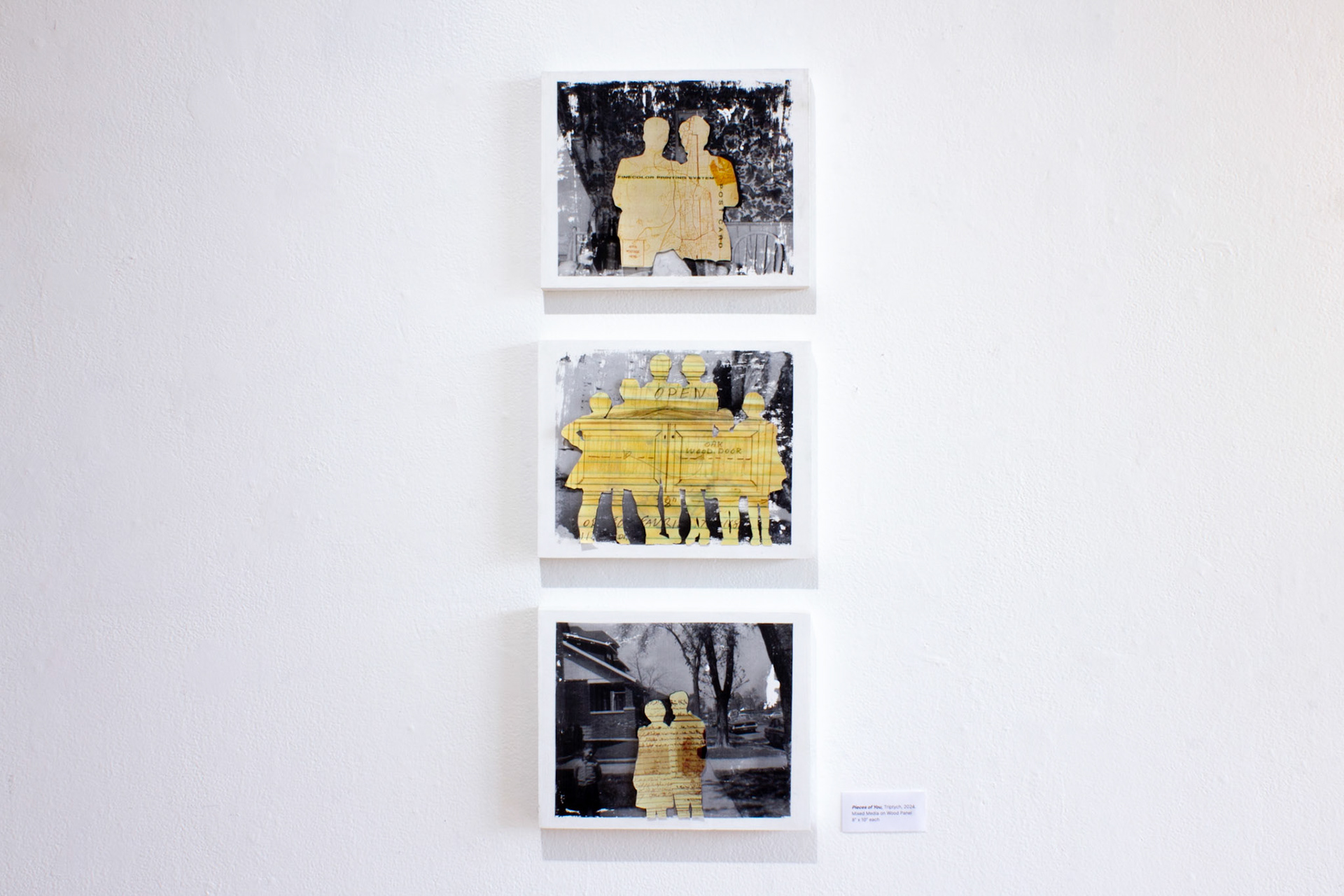 Pieces of You, Triptych, 2024.  Mixed Media on Wood Panel 8” x 10” each