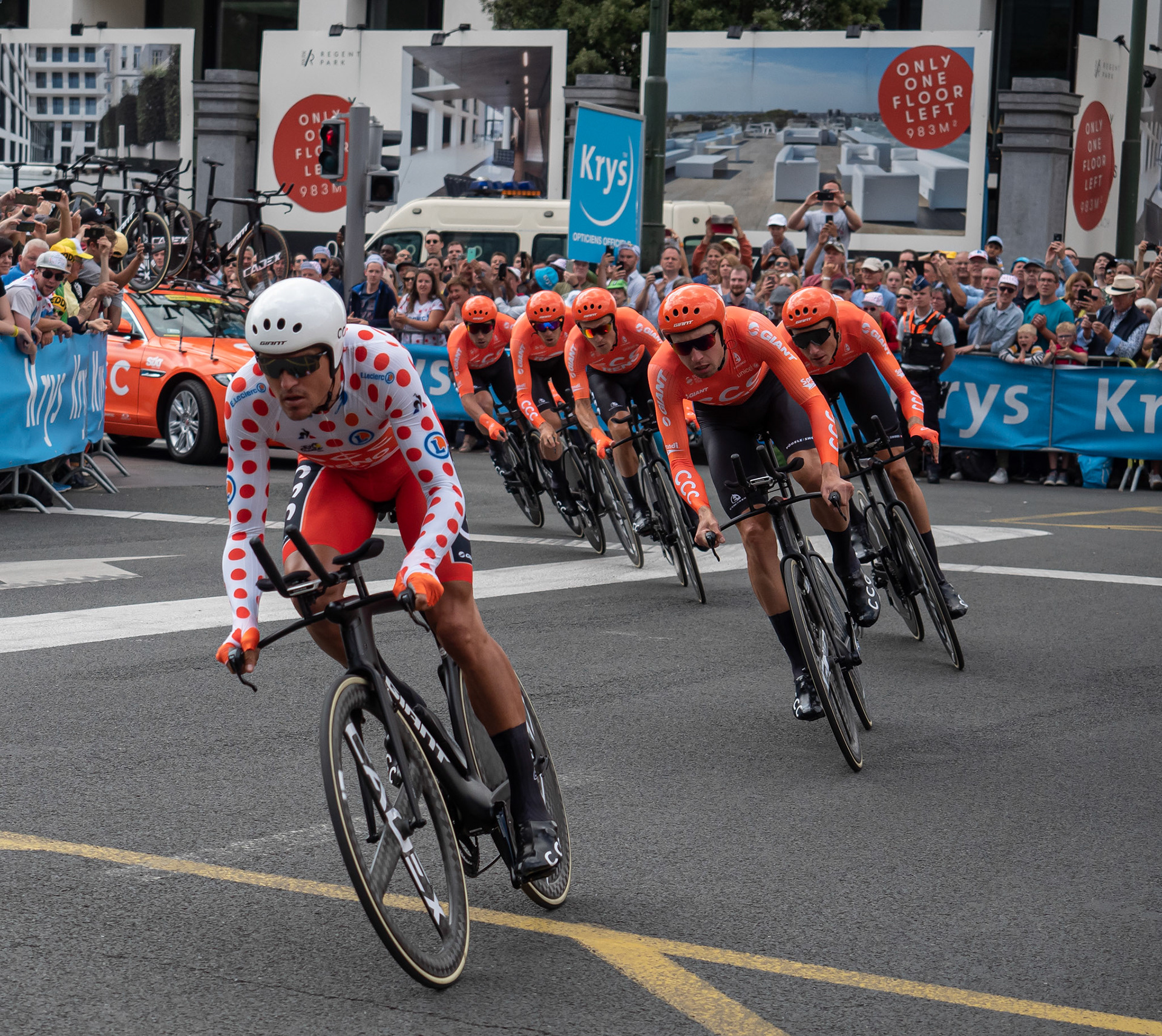 Greg van Avermat leading the CCC-Squat at the 2019 Tour de France TTT
