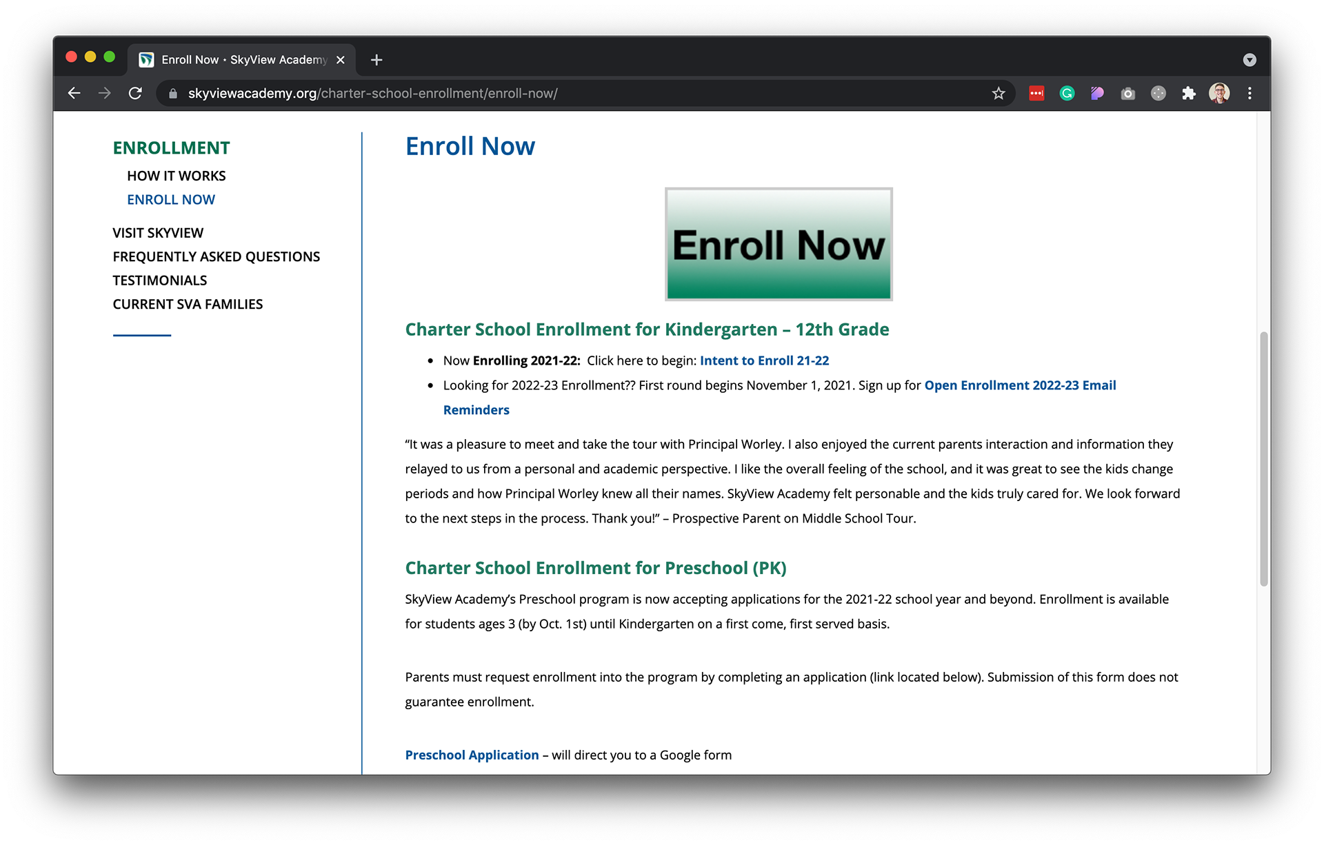Previous placement for users to Enroll, a vital feature