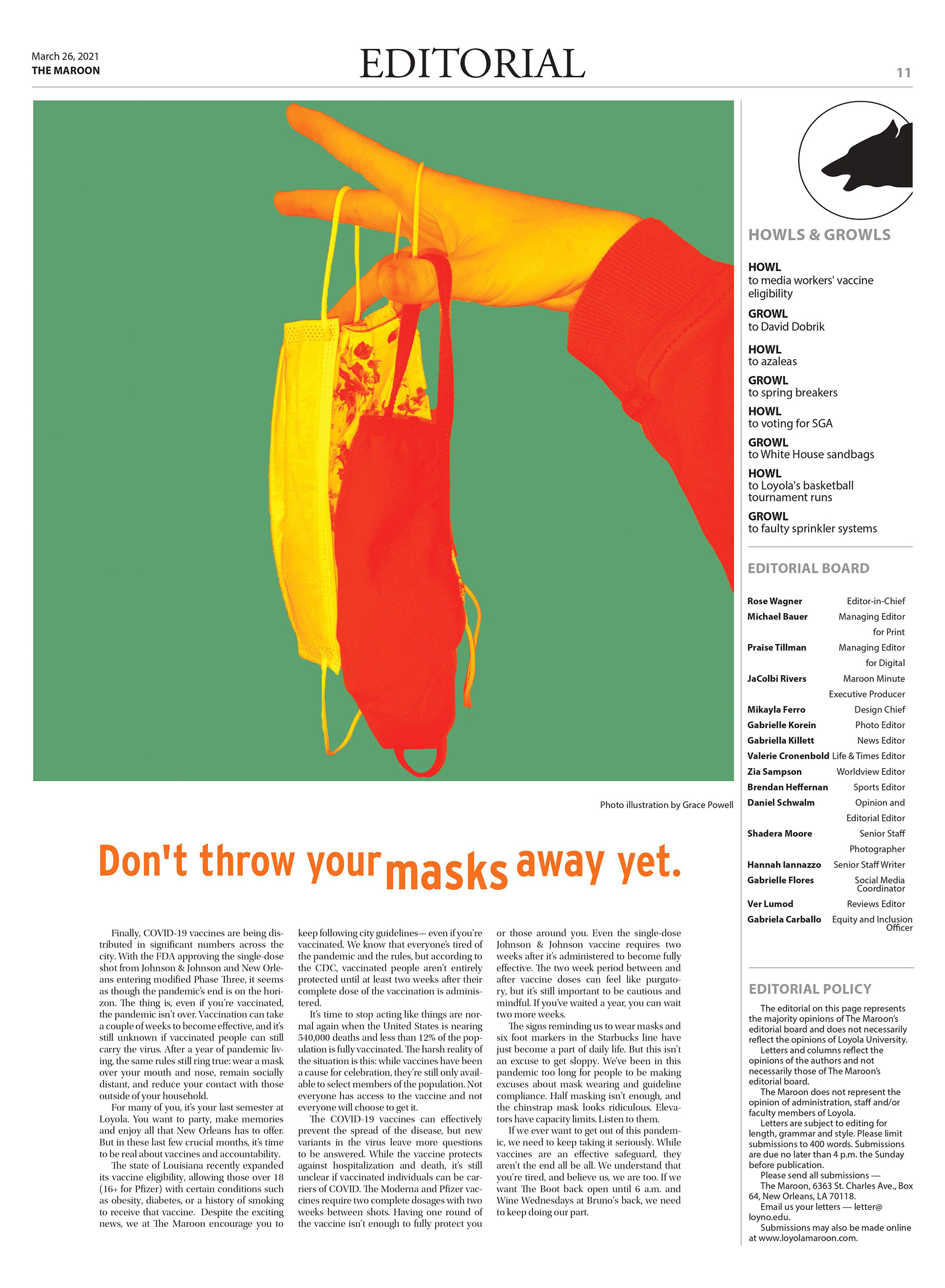 2021 Featured Work: Editorial: Don't Throw Your Masks Away Yet. By Mikayla Ferro