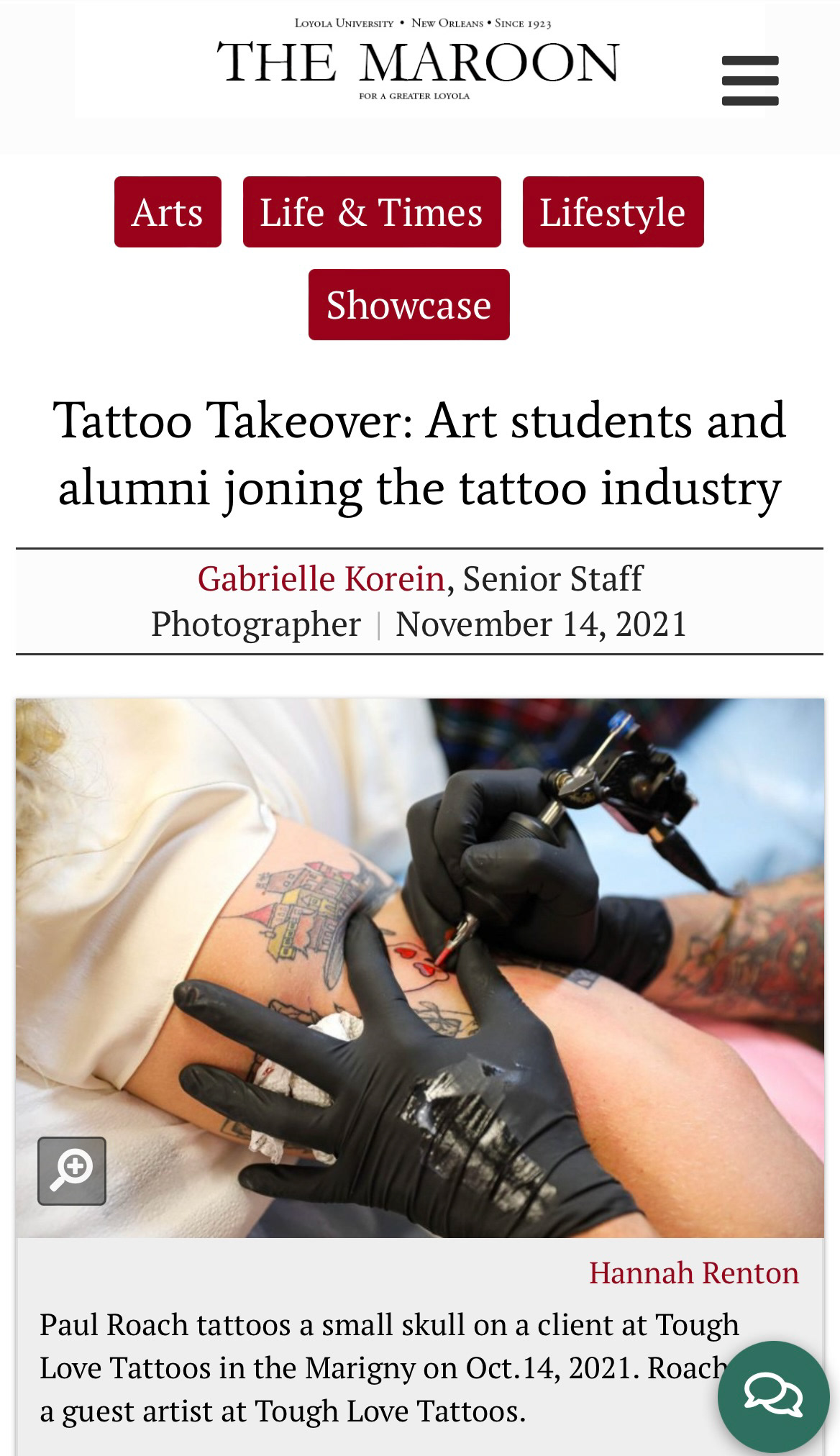 2021 Interview: Tattoo Takeover: Art Students and Alumni Joining the Tattoo Industry. By Gabrielle Korein