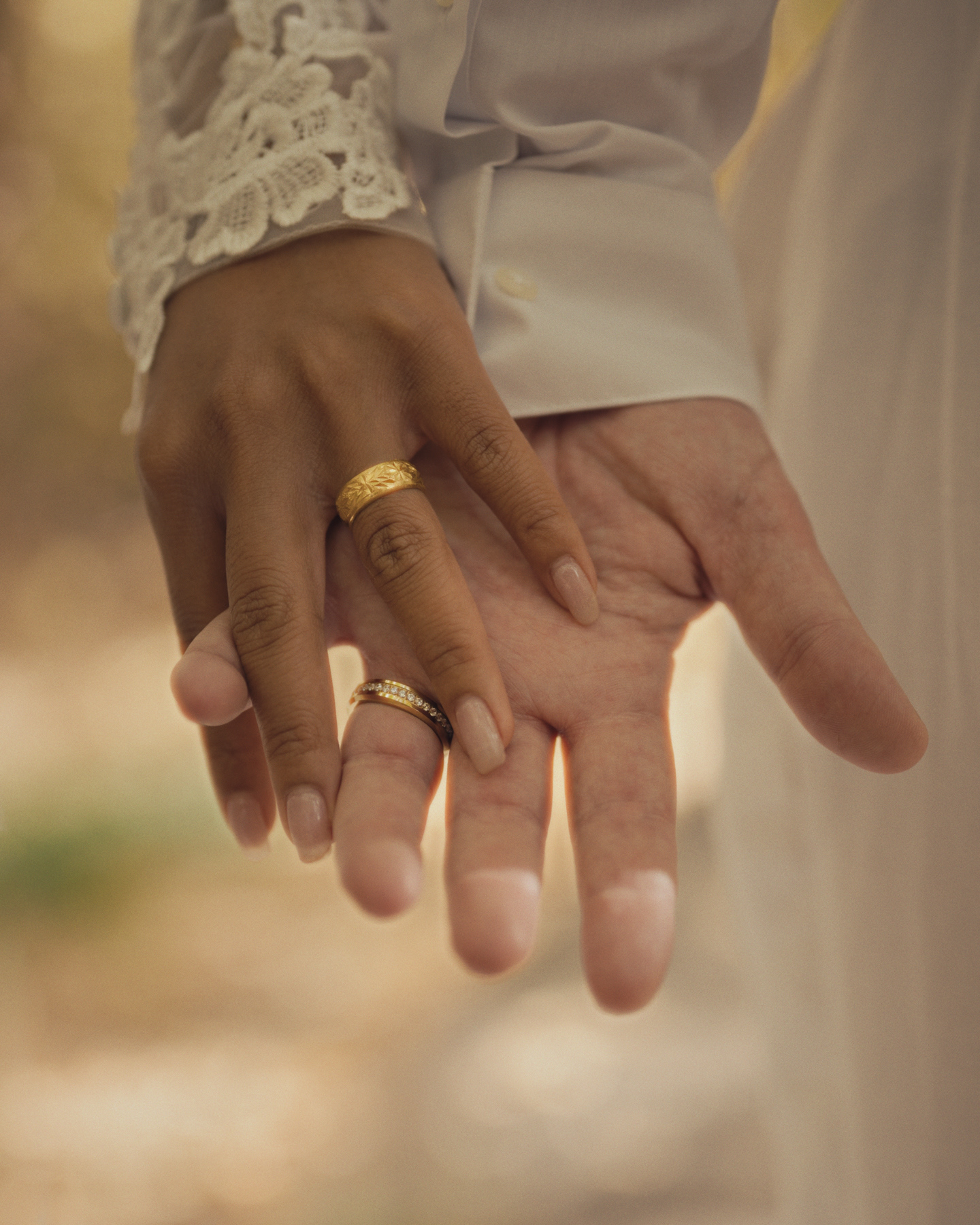 Close-up of the couple’s gold wedding bands captured after their ceremony in Pocatello, Idaho.