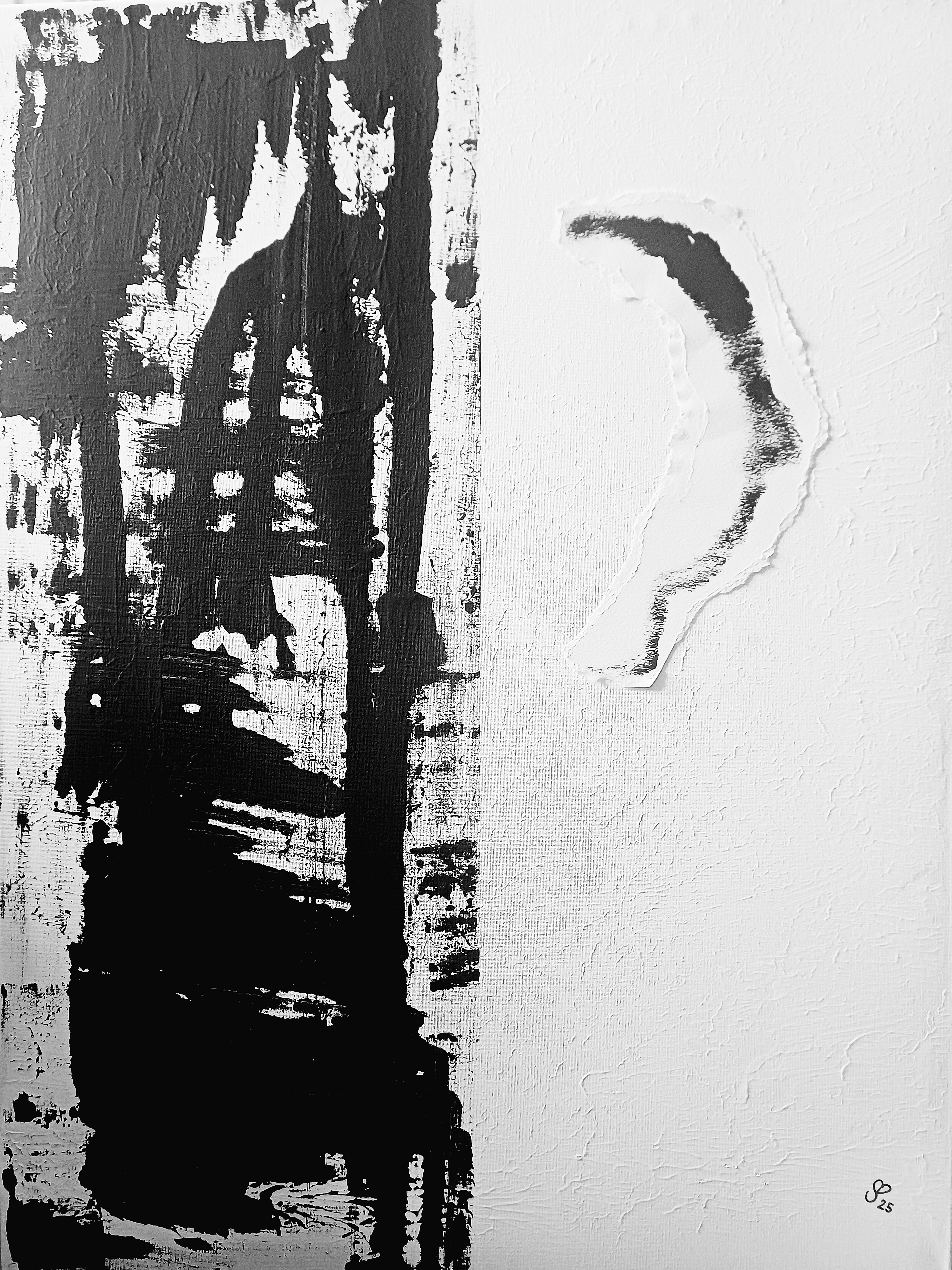 Schau nicht weg, Mixed Media auf Leinwand, 80x60cm, 2025