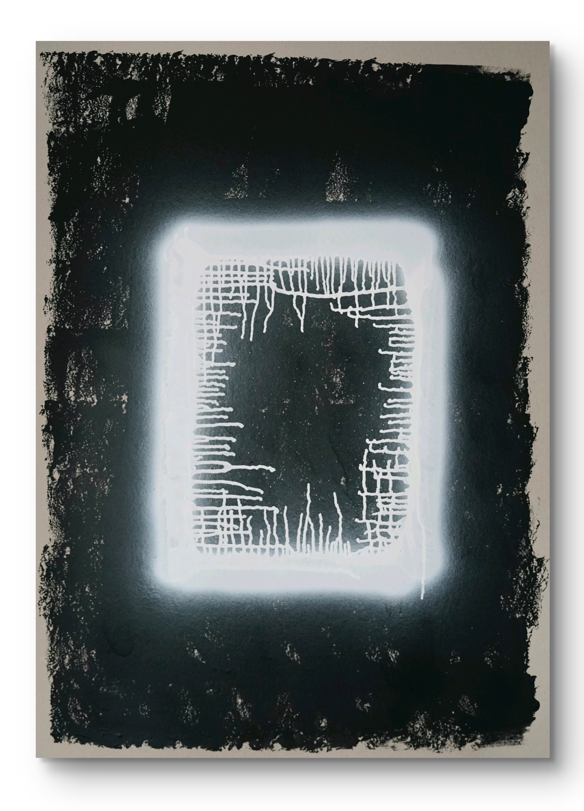 Centerless, Acryl und Spray auf Karton, 100x70cm, 2024
