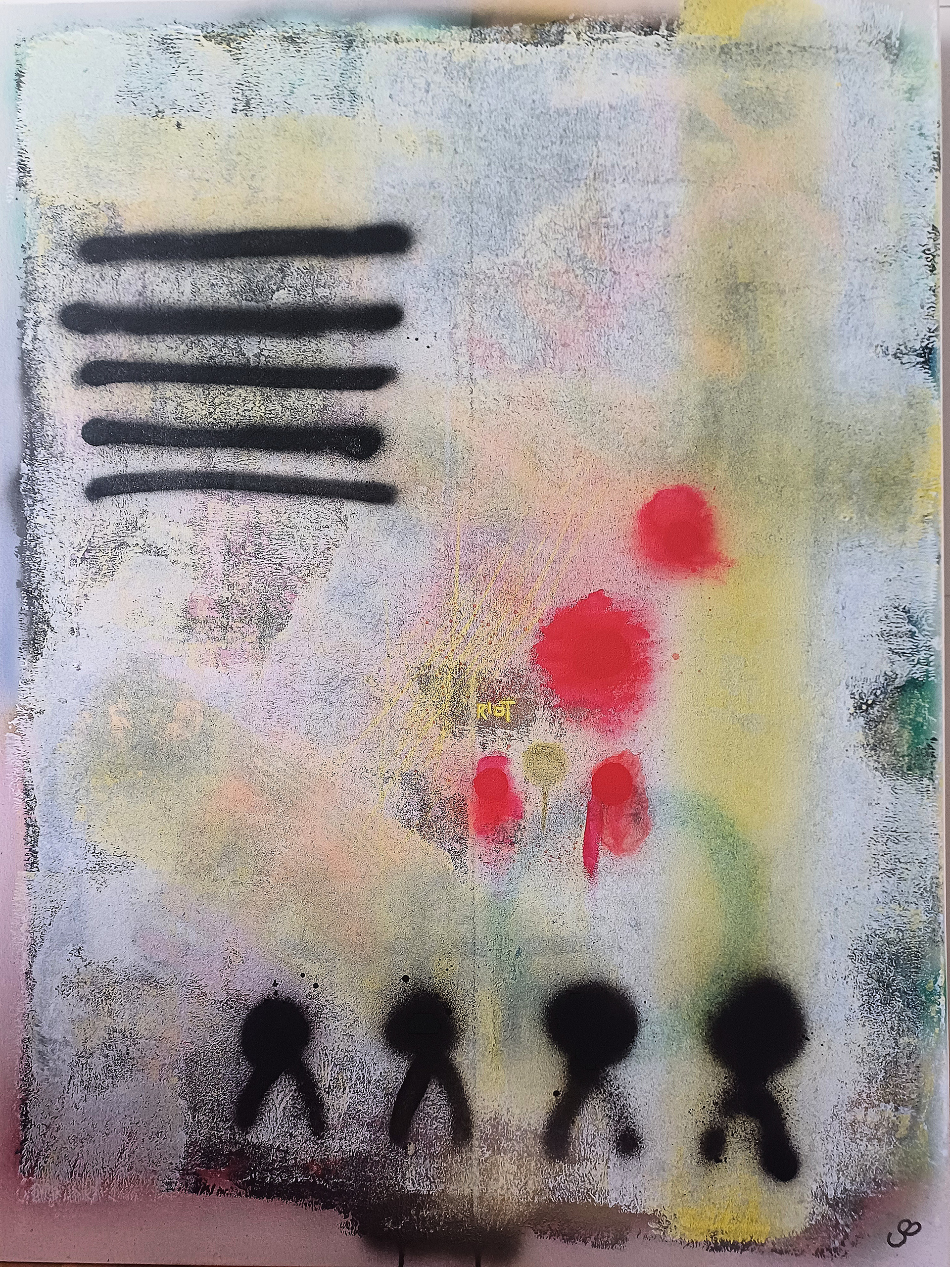 Riot, Mixed Media auf Leinwand, 120x90cm, 2025