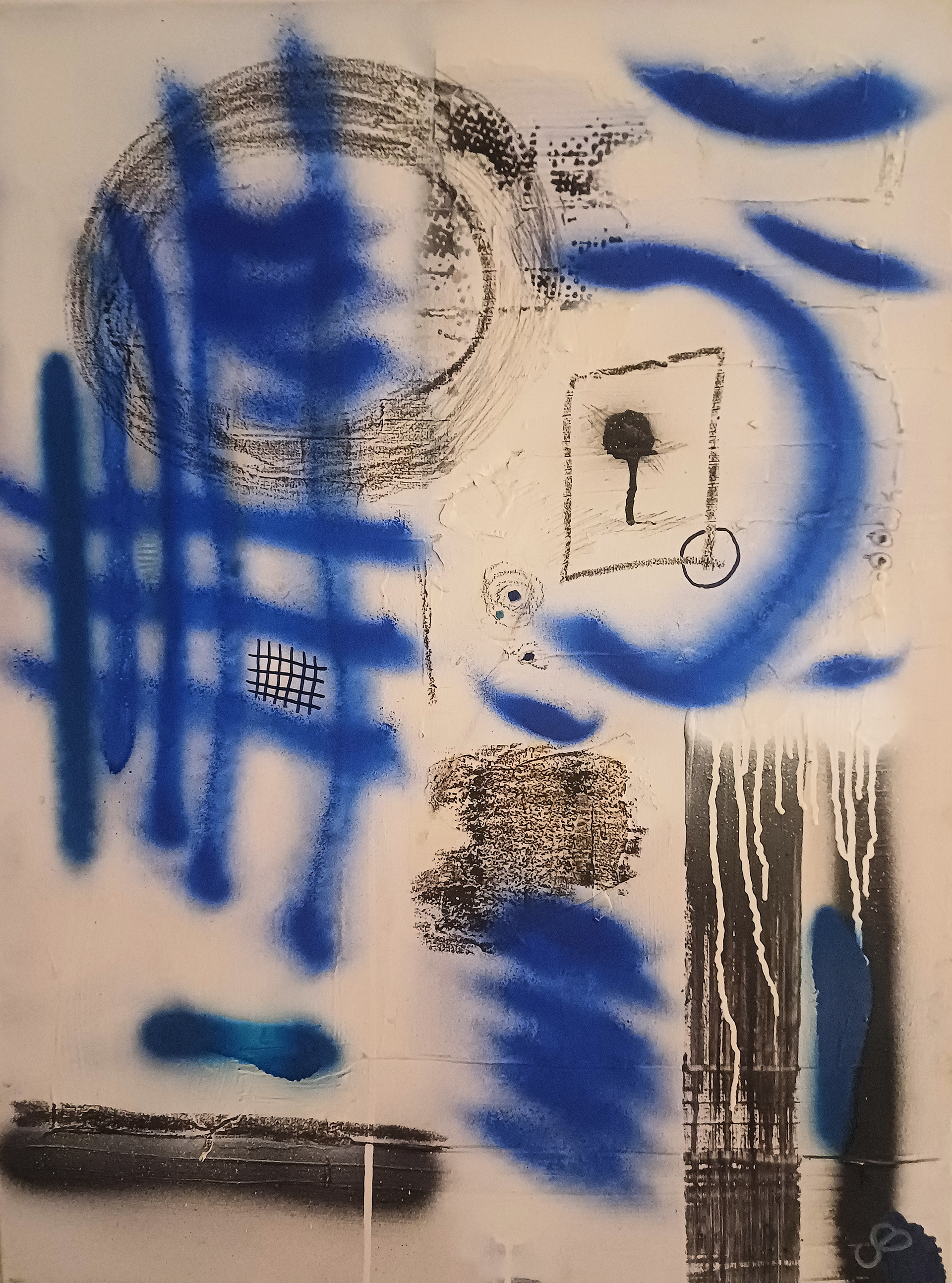 Blau getrunken, Mixed Media auf Leinwand, 80x60cm, 2025