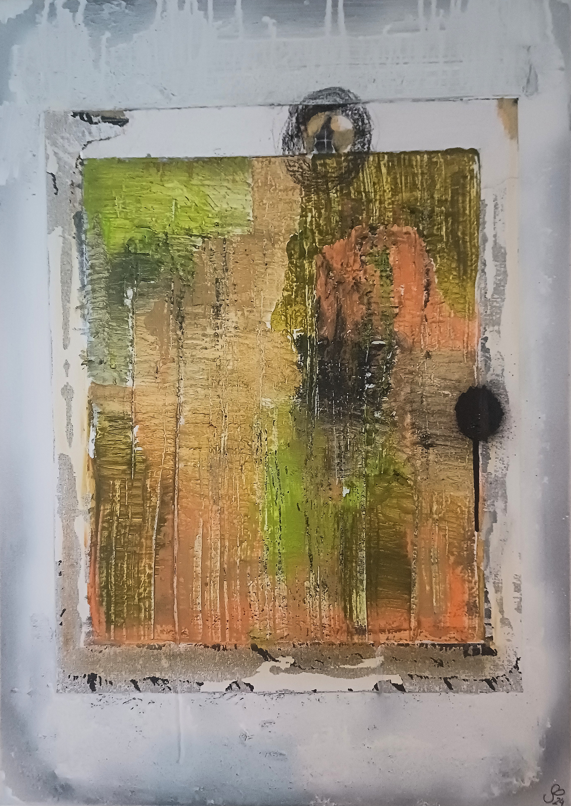 Grünsterben, Mixed Media auf Leinwand, 70x50 cm, 2025