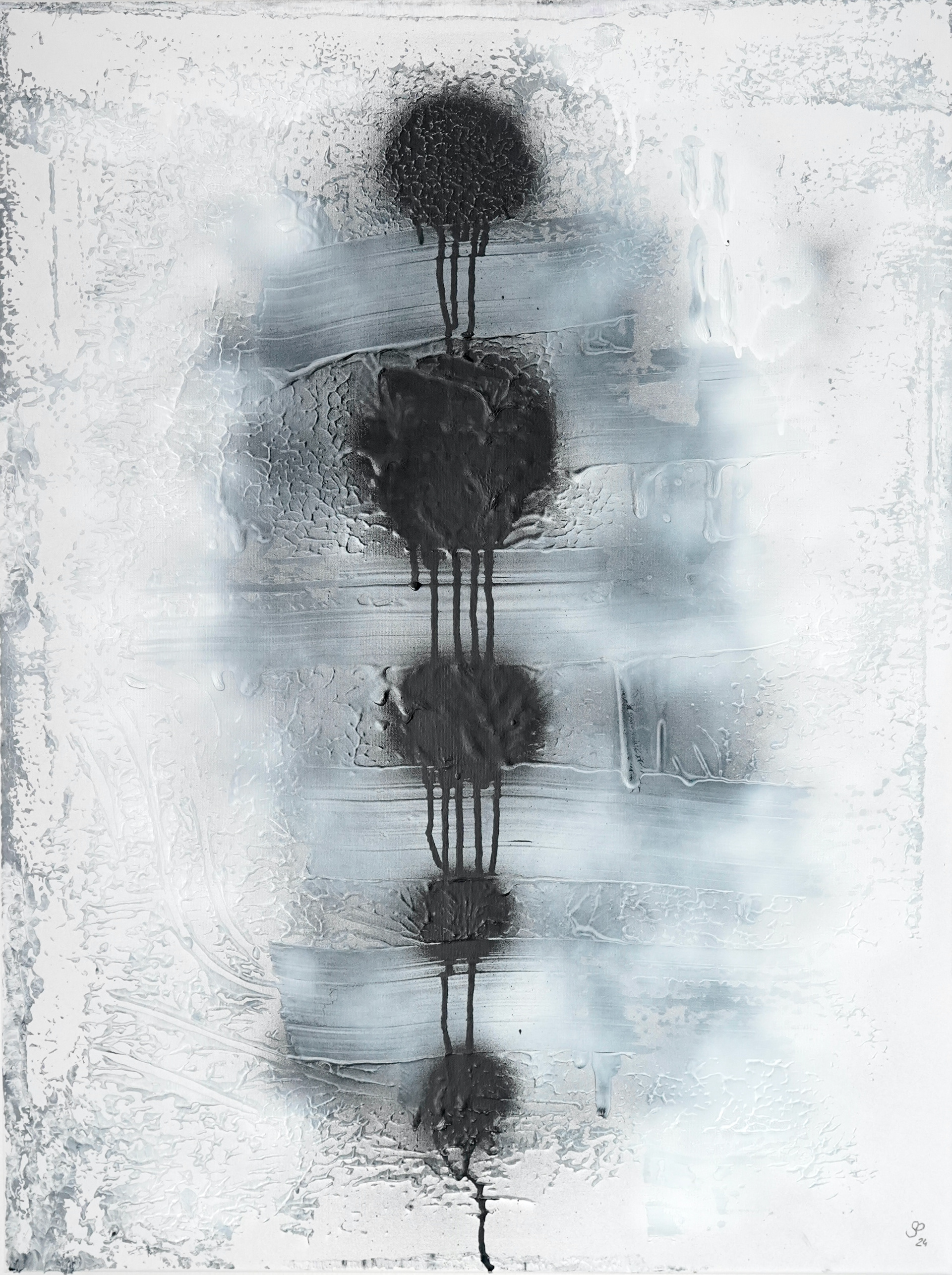 SHOT MASK, Acryl und Spray auf Leinwand, 80x60cm, 2024