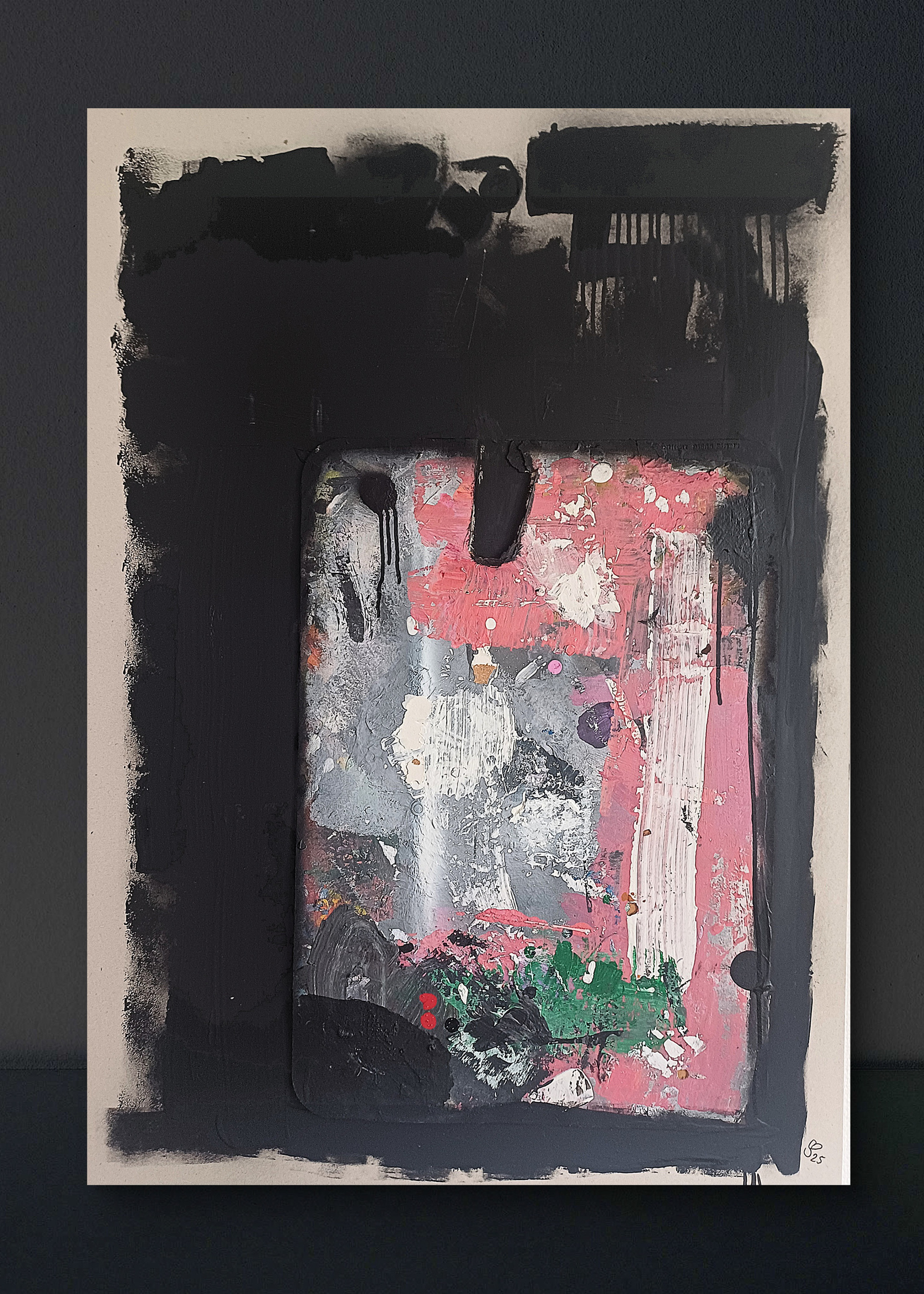 Selbstzensur, Mixed Media auf Karton, 100x70cm, 2025
