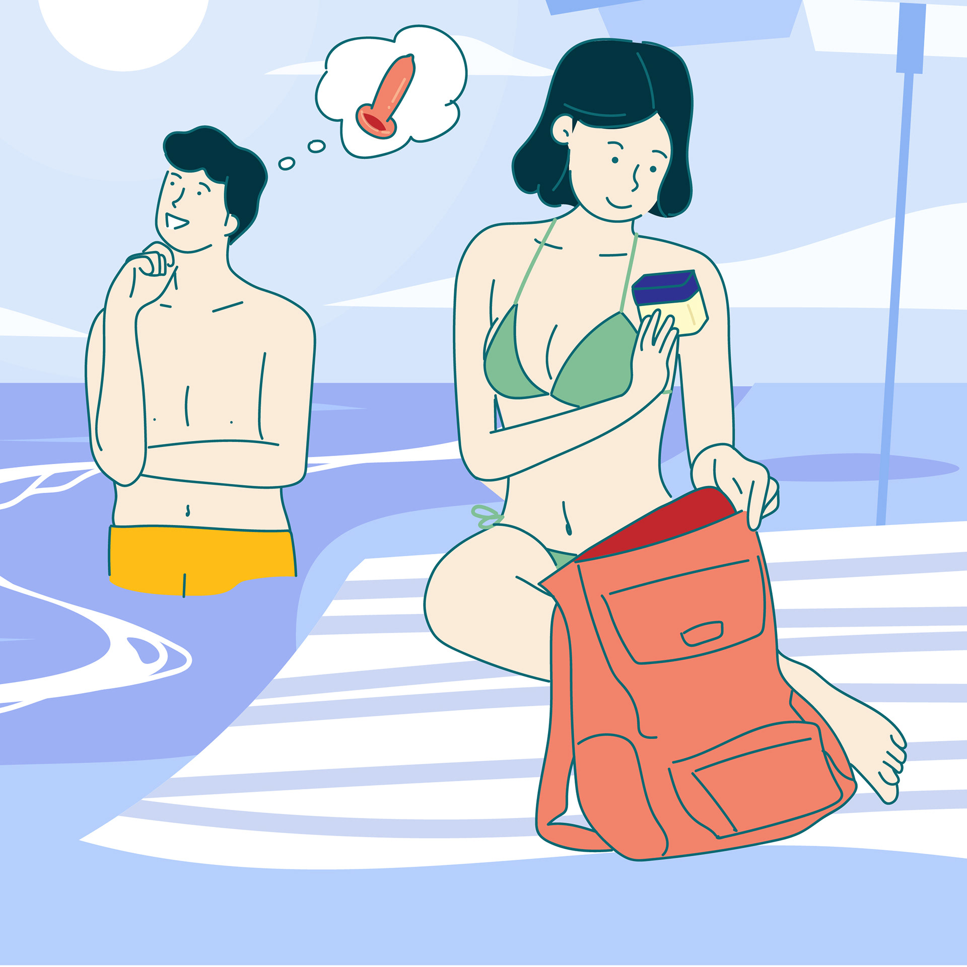 可能是因為泡在海水裡，曾世帥最終忍住自己「想上」的念頭，但他心裡暗自打算，今天晚上一定要買盒全新的保險套做好萬全準備！  其實，男朋友心裡在想什麼，游典甄都是清清楚楚的，但她很擔心自己會因為緊張而不夠Enjoy，所以早在行李中帶了油性的潤滑劑，這樣應該就可以順利進行了吧？