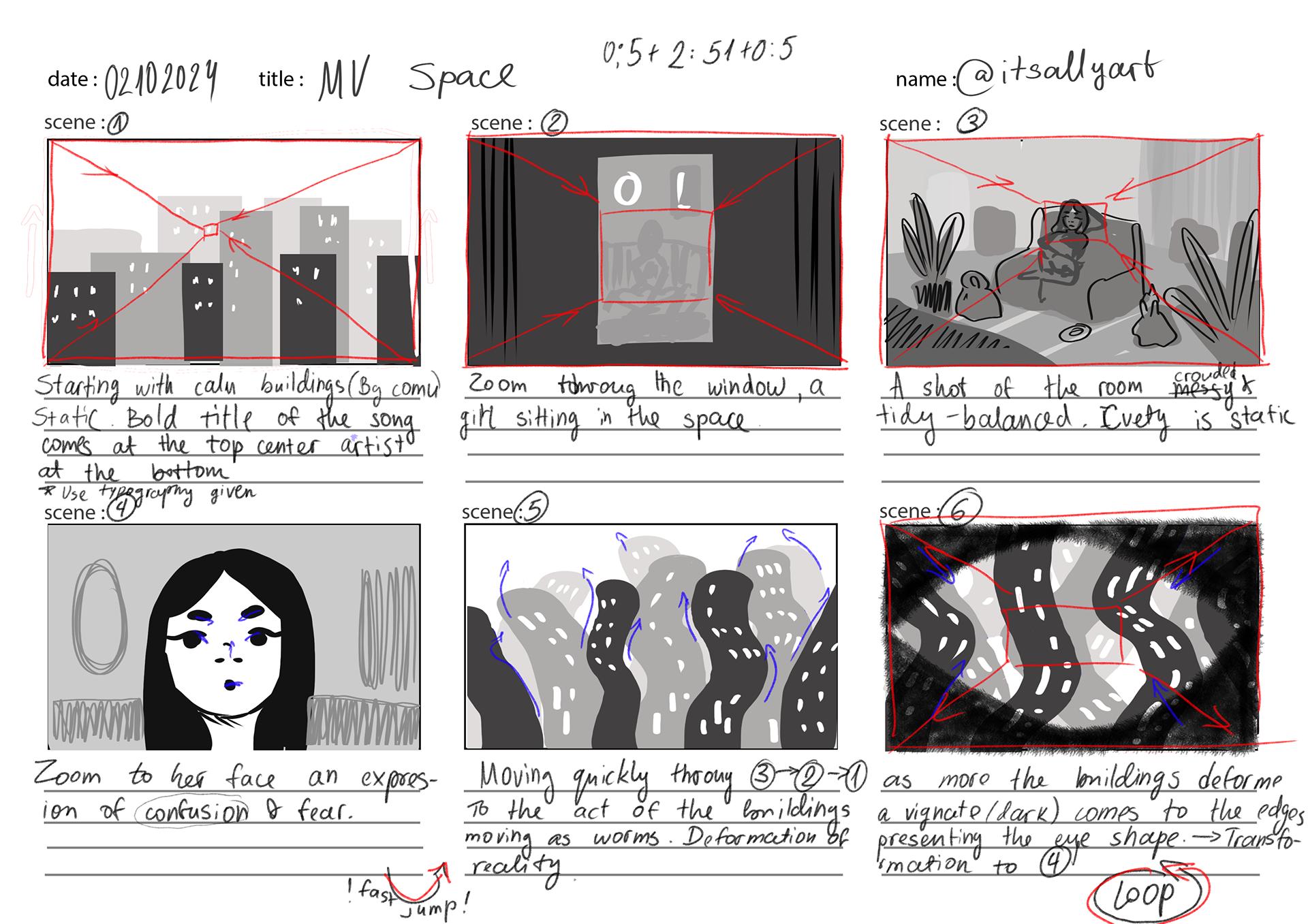 storyboard 1 with movement lines