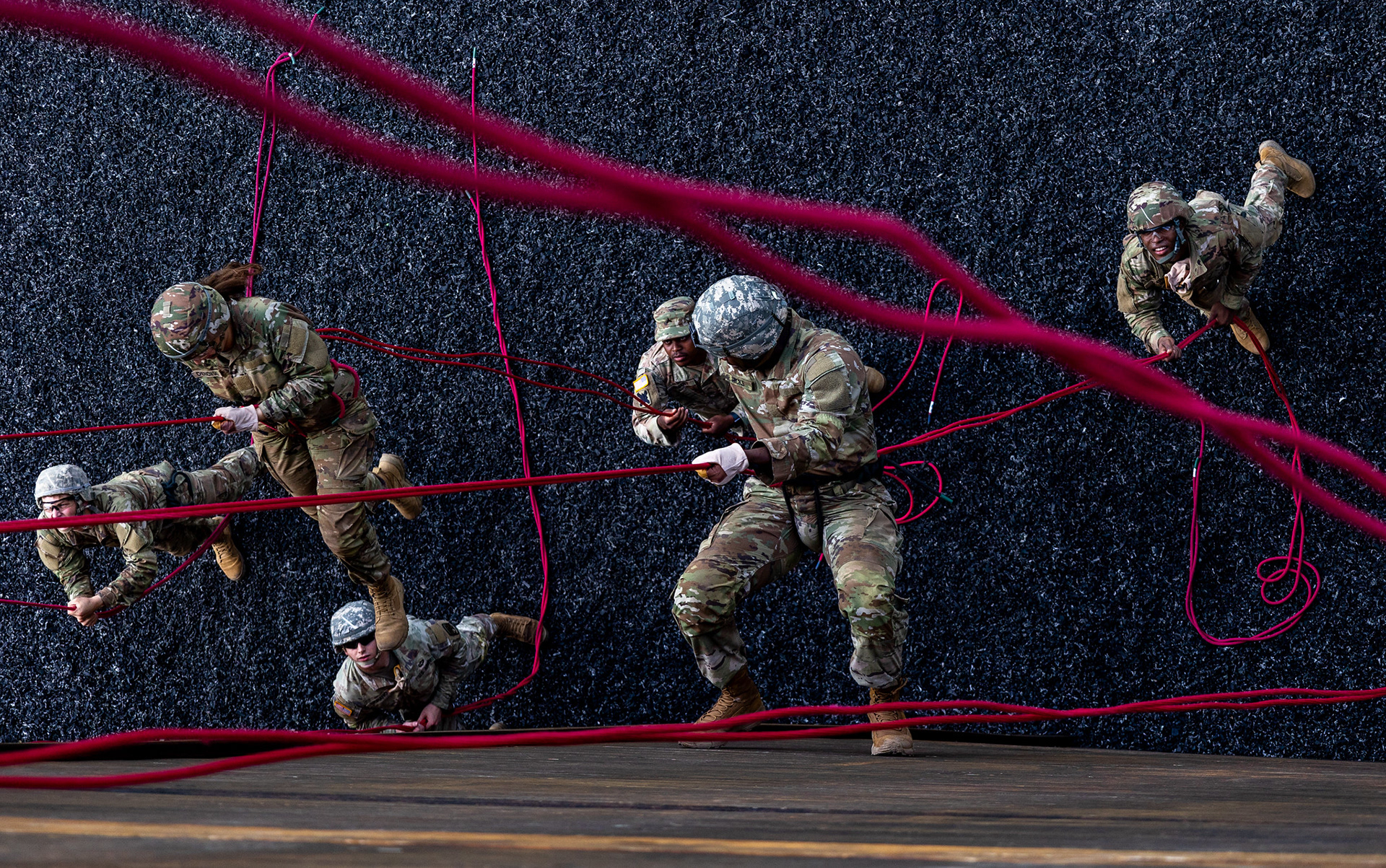 Cadets with 1 st Regiment, Advanced Camp rappel down the 64-foot rappel tower on Fort Knox, KY., June 5, 2024. The rappel tower serves as a confidence booster for cadets, as building confidence is important for successfully completing training activities throughout camp. | Photo Credit: Ayiana Andrella, Ohio University, CST Public Affairs Office
