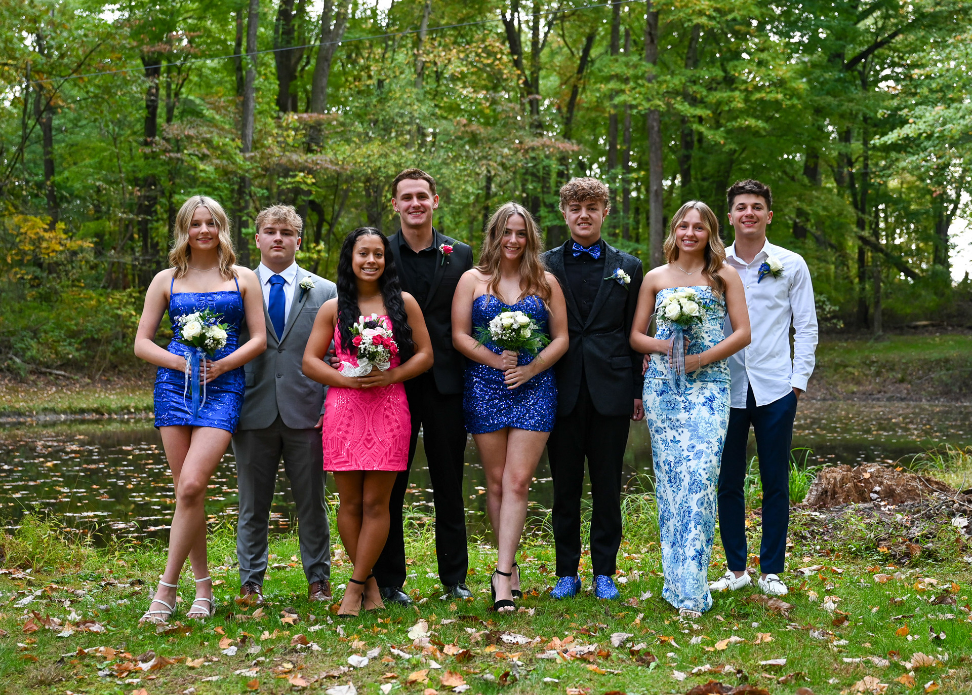 High school students pose for their homecoming photos in New Franklin, Ohio, on Thursday, Oct. 12, 2024.